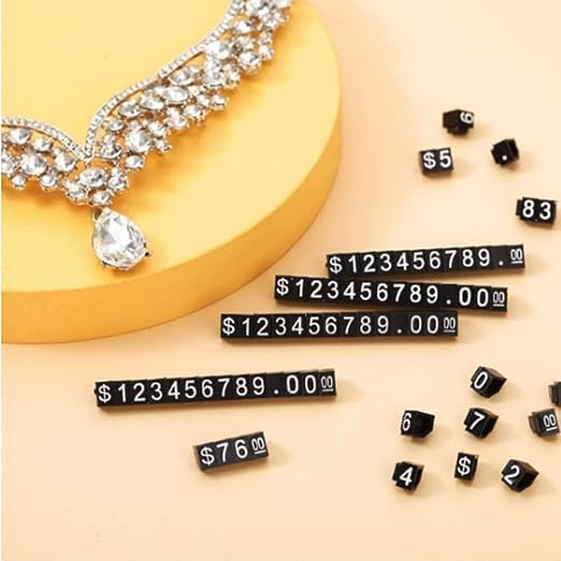 30 Sets Price Tag Cube Adjustable Tag Display Stand Label Letter Number Cube Pricing Label Stand Block Jewelry Price Tags for Retail Shop Jewelry image number 1
