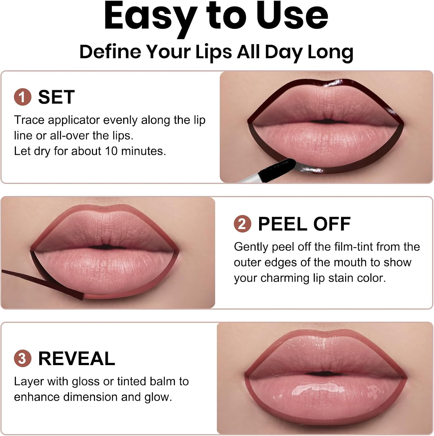 Lip Liner Stain Peel Off, Long Lasting Lip Tint, Waterproof, Transfer Proof, Highly Pigmented Non-Stick Color Tattoo Lip Tint Liner, Matte Finish - 01#Chocolate image number 1