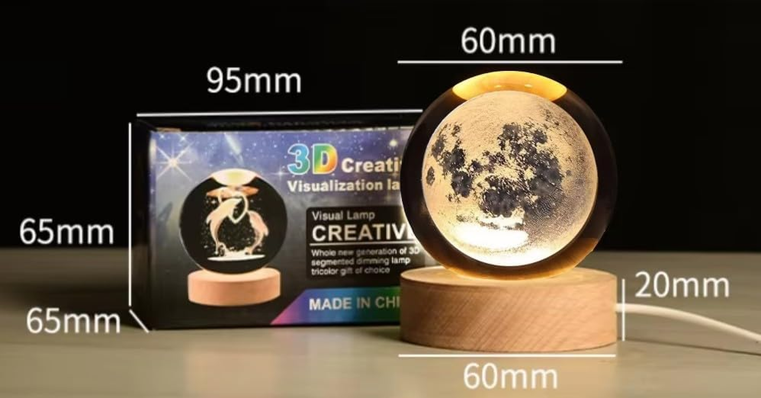 3D Moon Crystal Ball Night Light, Stunning Moon Design, Elegant Decorative Lamp for Kids, Teens, and Space Lovers, Perfect for Bedroom, Desk or Gift Use