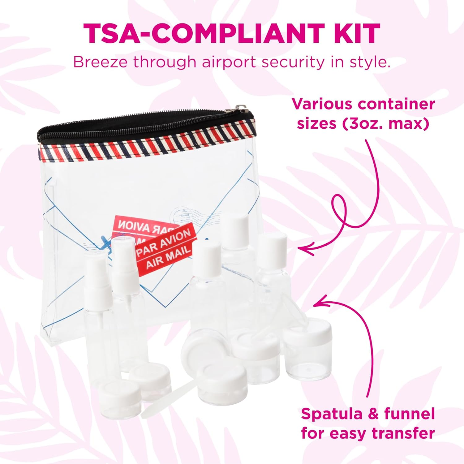 Miamica Women'S Air Mail TSA Compliant Travel Toiletry Bag, Blue and White, 7.5" X 6.5" X 1.25", Blue and White, 7.5" X 6.5" X 1.25", Air Mail TSA Compliant Travel Toiletry Bag - Blue  Red image number 2