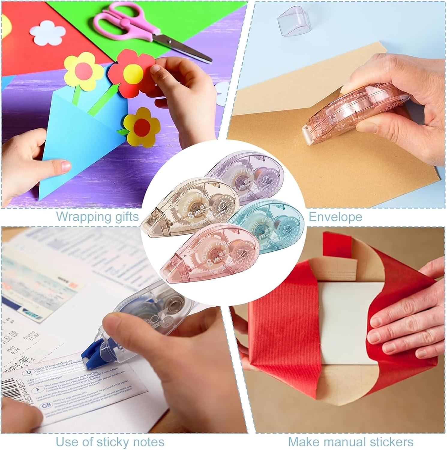 8 Pack Double Sided Tape Roller Glue Tape Roller Double-Sided Adhesive Tape Runner, for Crafting,Photo,Cards,Journal