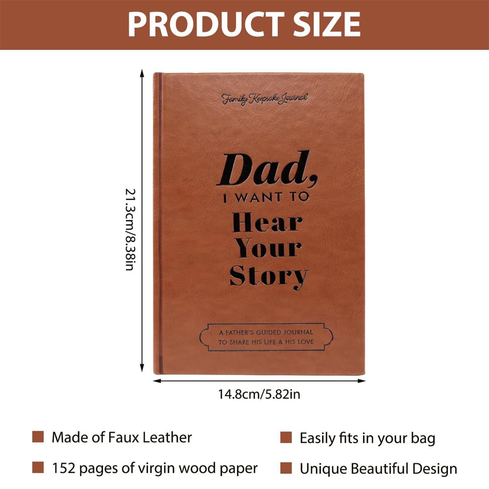 Geli I Want to Hear Your Story, a Father'S or Mother Guided Journal Book to Share His/Her Life Story Journal, Dad/Mother Journal Book with Durable Leather Wrapped, Portable Journal School Supplies (Dad-Brown) image number 2