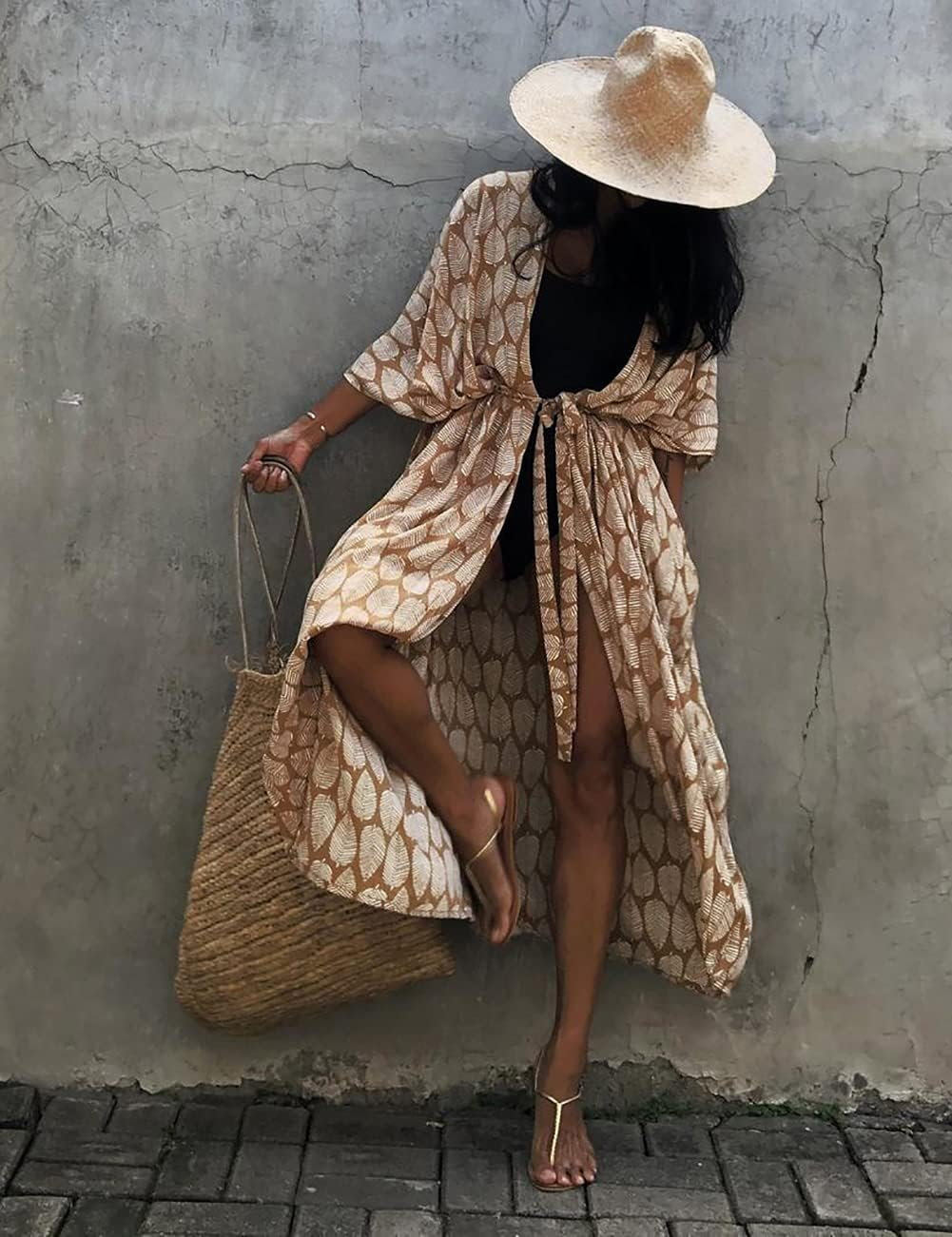 Bsubseach Stylish Tie Dye Open Front Long Kimono Swimsuit Cover up for Women image number 3