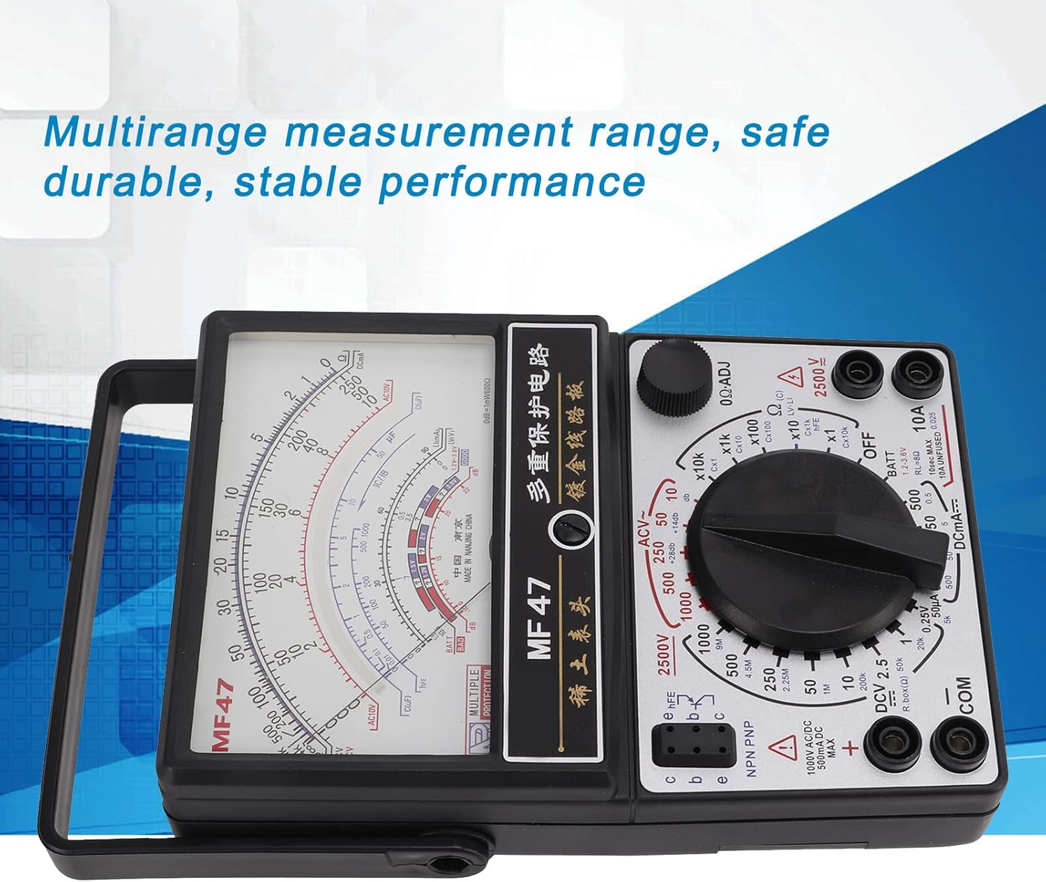 Viagasafamido Analog Multimeter, MF47 AC DC Volt Voltmeter Amp Volt Ohm Voltage Tester Meter with Test Leads image number 1