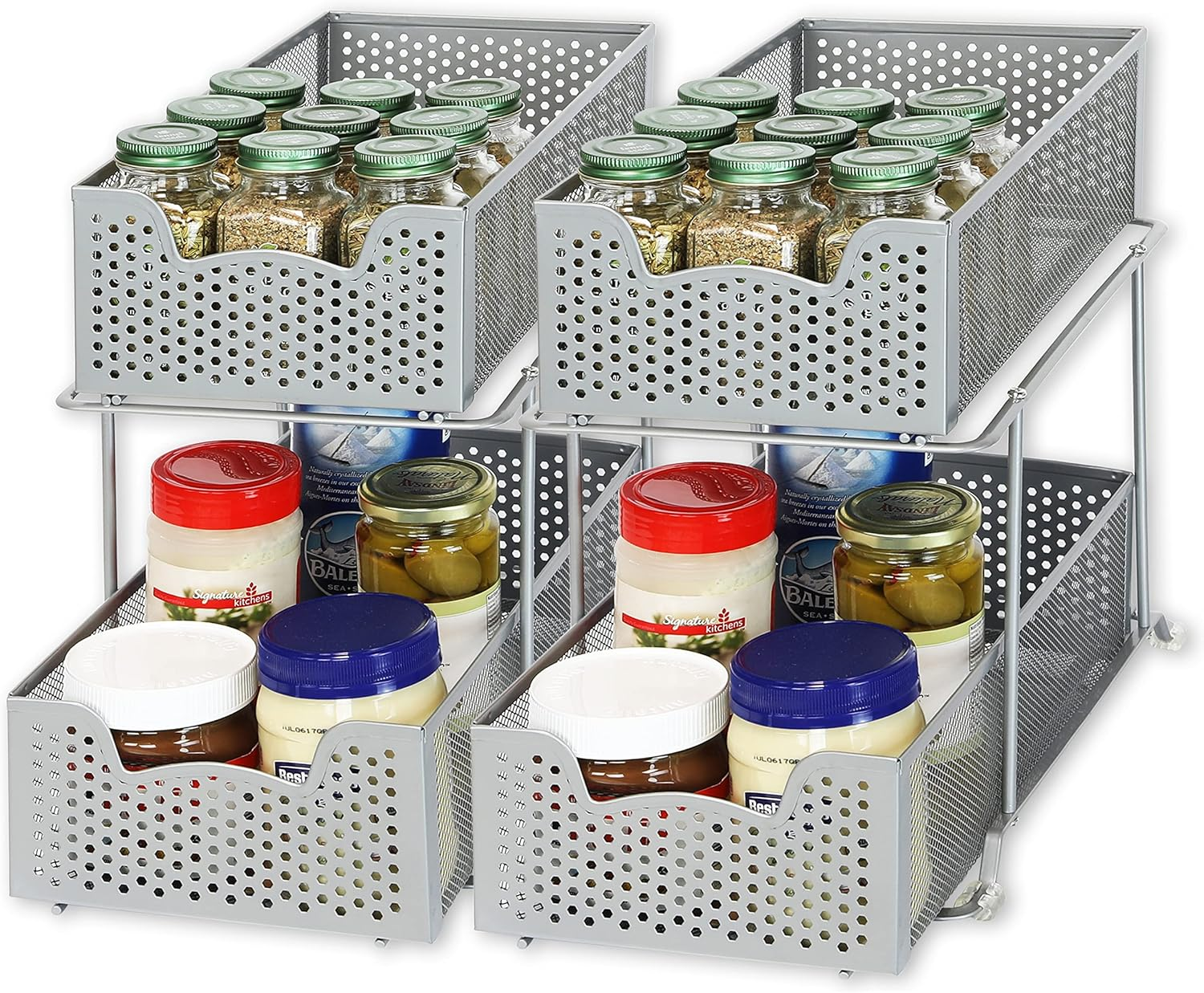 Simplehouseware 2 Pack 2 Tier Pull Out Sliding Drawer for under Sink Storage and Pantry Organiser, White