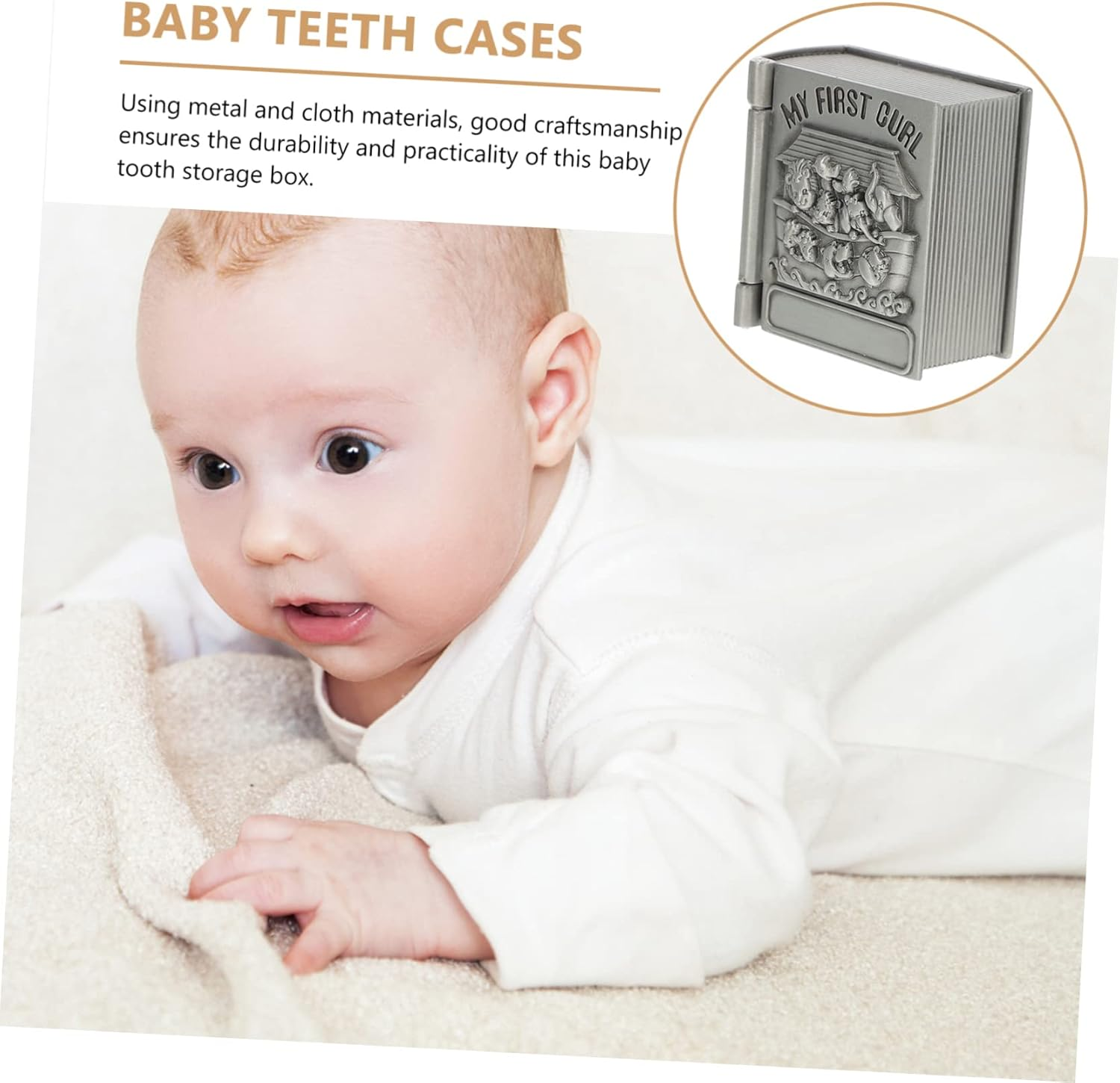 2 Pcs Baby First Tooth Metal Keepsake Boxes Lanugo Curl Storage for Newborns Silver Vintage Tooth Collection Case image number 6