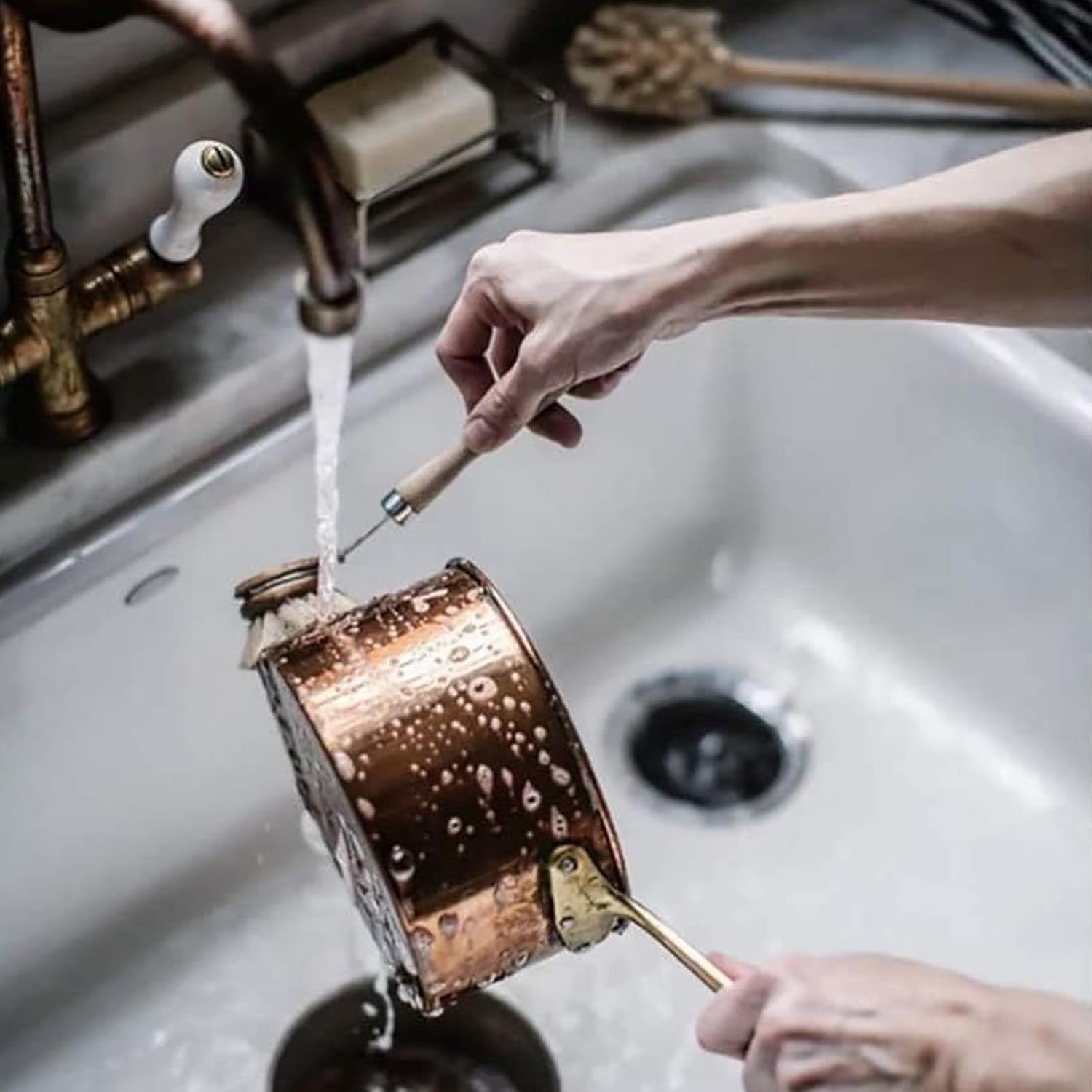 5 Pcs Dish Brush,Natural Sisal Pot Brush,Kitchen Wooden Handle Brush - Replaceable Head Soft Hair Non-Stick Pot Brush,Pot Brush for Cleaning Kitchen Utensils image number 6