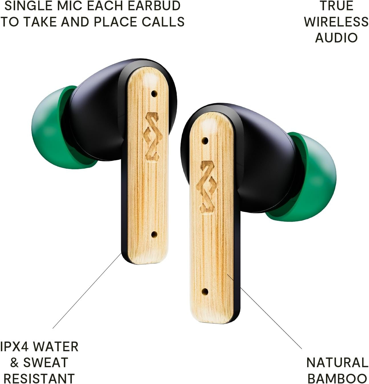 House of Marley Little Bird True Wireless Earbuds, Touch Controls, Built-In Mic, 24 Hours Playtime with Case, USB-C Quick Charge, Sustainable Materials, Movie and Gaming Mode image number 5