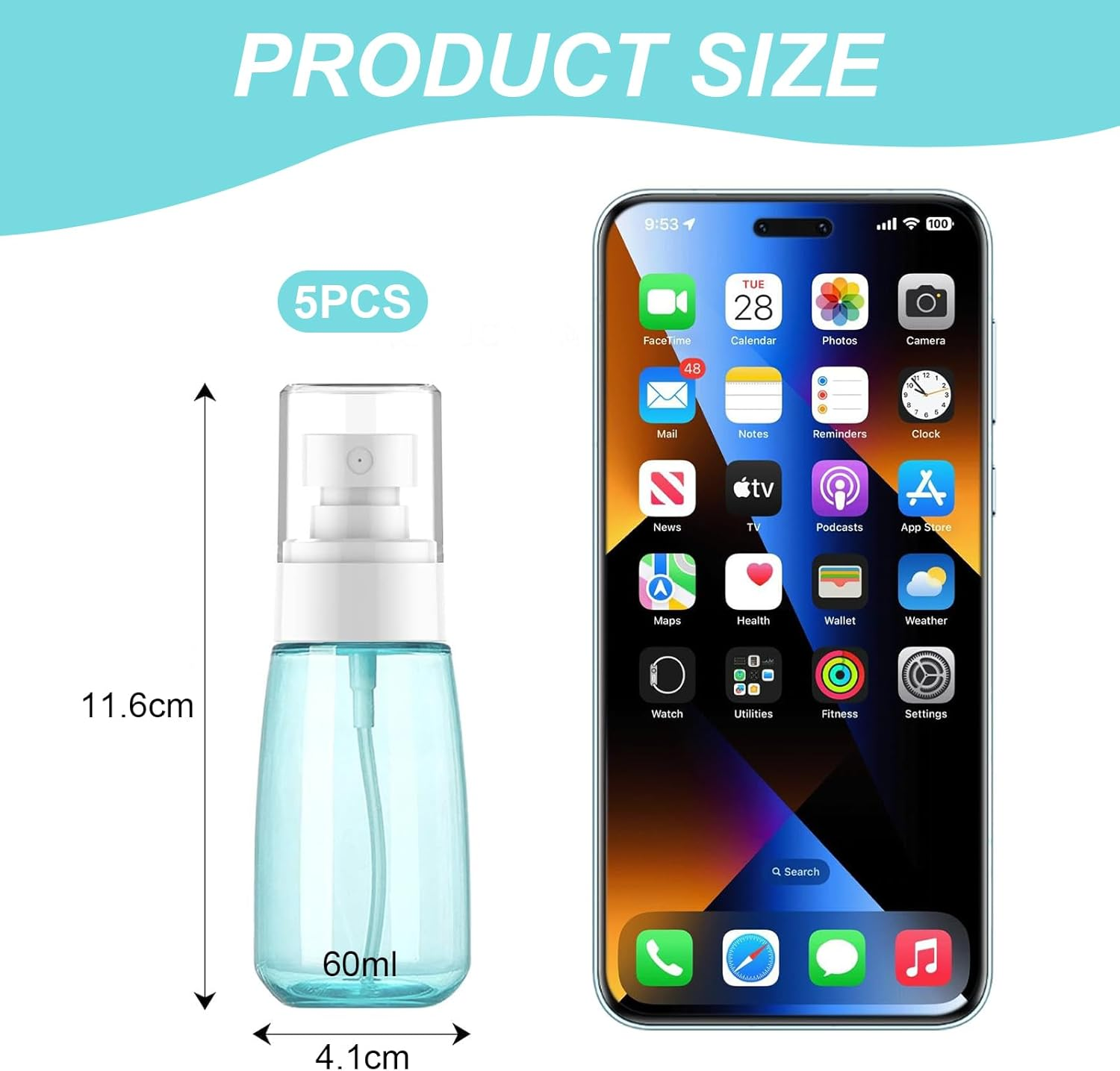 Evadollina Spray Bottle Small, Pack of 5 Mini 60Ml Spray Bottles, Perfume Atomiser, Perfume Refill, Mini Spray Bottle image number 5