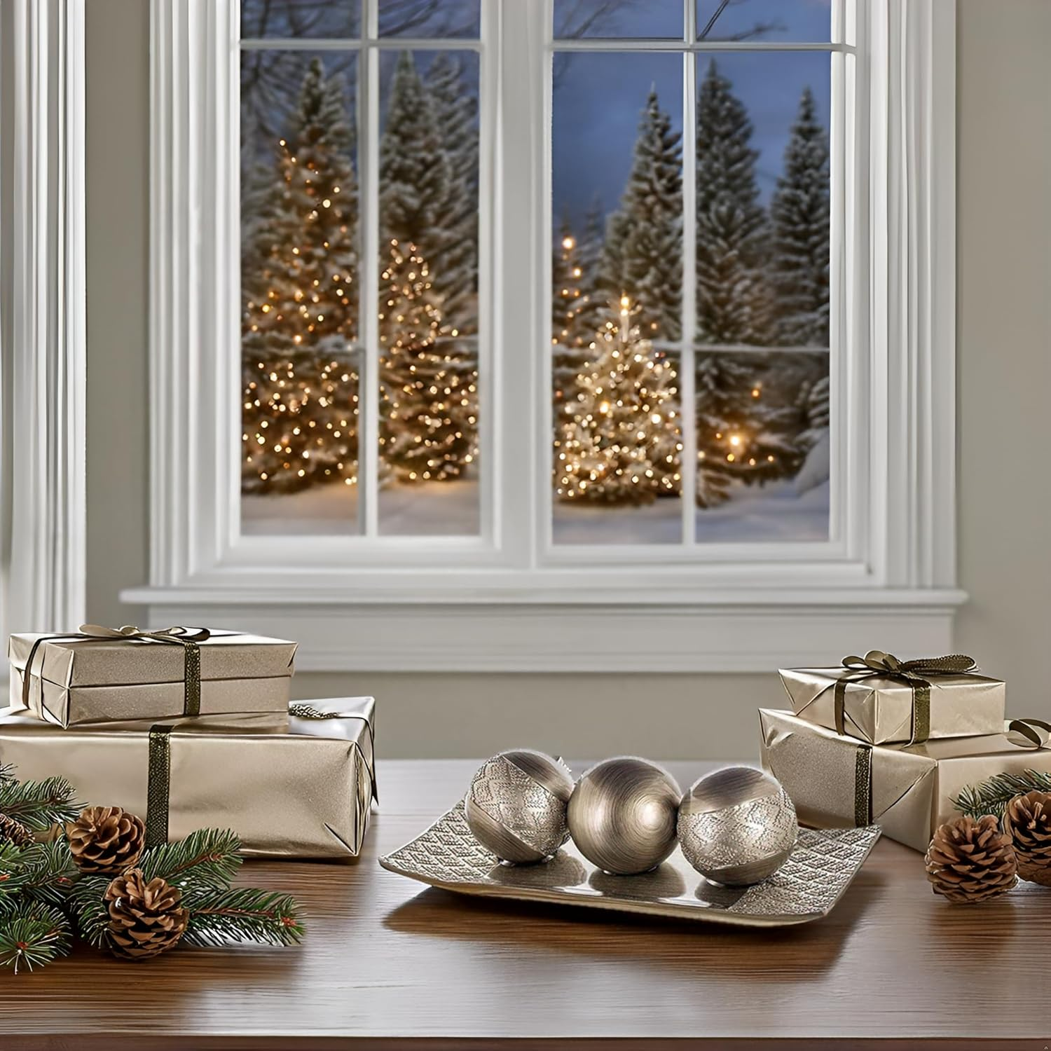 (Brushed Silver) - Dublin Decorative Tray and Orbs/Balls Set of 3, Centrepiece Bowl with Balls Decorations Matching, Rustic Decorated Spheres Kit for Living Room or Dining/Coffee Table, Gift Boxed (Brushed Silver) image number 5