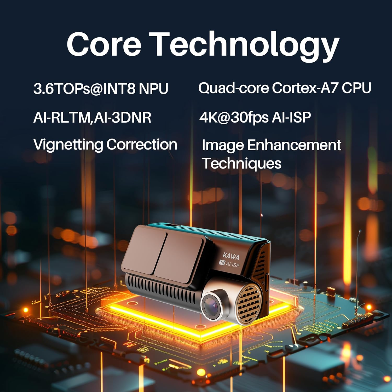 KAWA 4K Dash Cam Front and Rear, AI-ISP Ture Color Night Vision, 3.16" IPS Screen, GPS, G-Sensor, AI Parking Motion Detection, WDR, UHD 4K+1080P Car Camera Dashcams with 64G Micro SD Card, D11