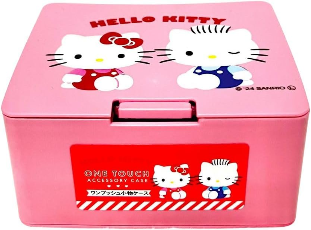 Can Do Hellow Kitty One Push One Touch Open Type Lid Accessory Cosmetics Case Box W4.2 &times; H3.5 &times; D2 Inch,Multicolor, Japanese, Coral Pink, Pink, Small Case image number 4
