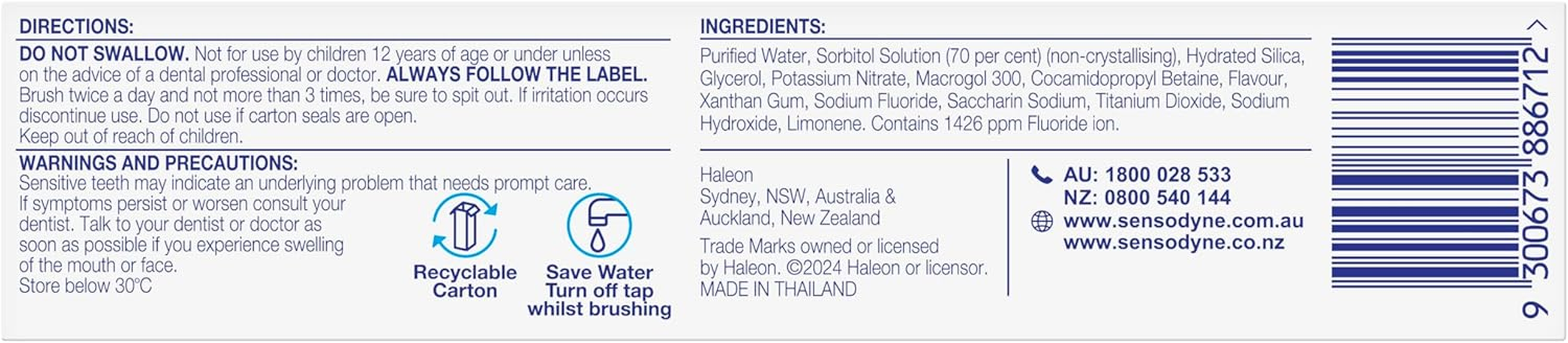 Sensodyne Toothpaste, Sensitivity & Enamel, Whitening, 100G image number 2