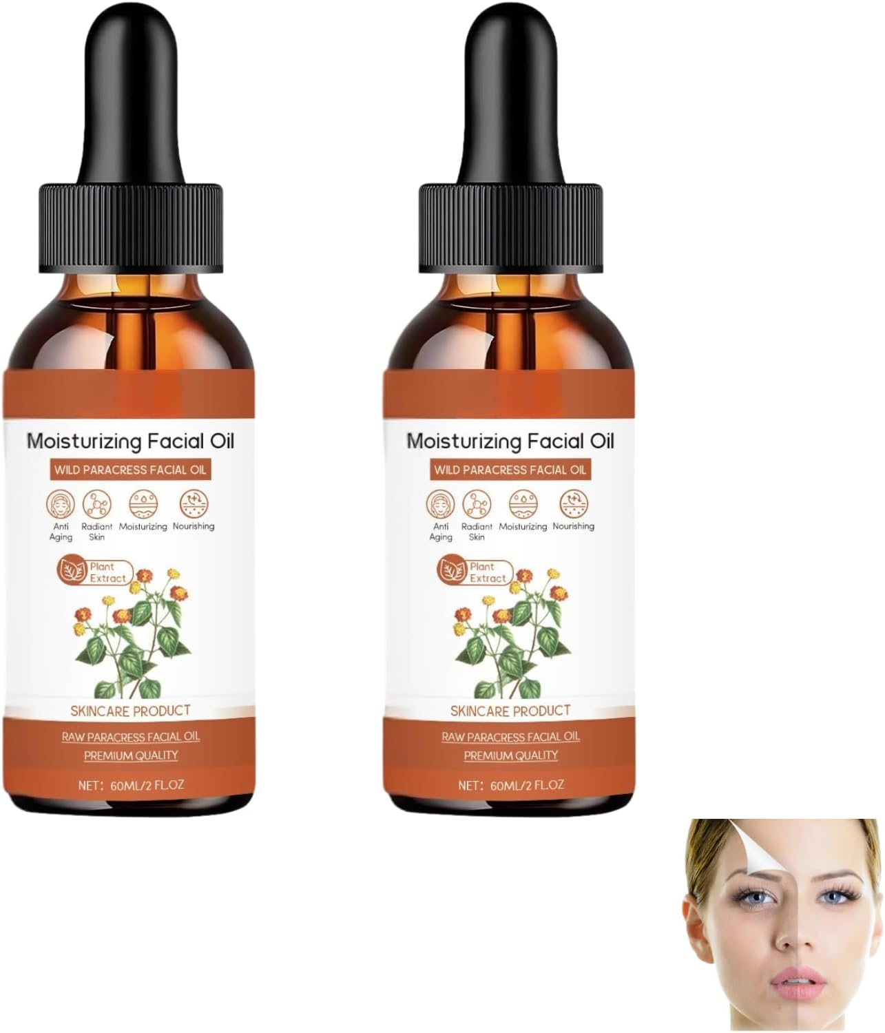 Paracress Facial Oil, 100% Organic anti Aging Face Oil, Wrinkle Reduction Moisturizing Serum, Hydrating Brightening Natural Oil for All Skin Types (2Pcs)
