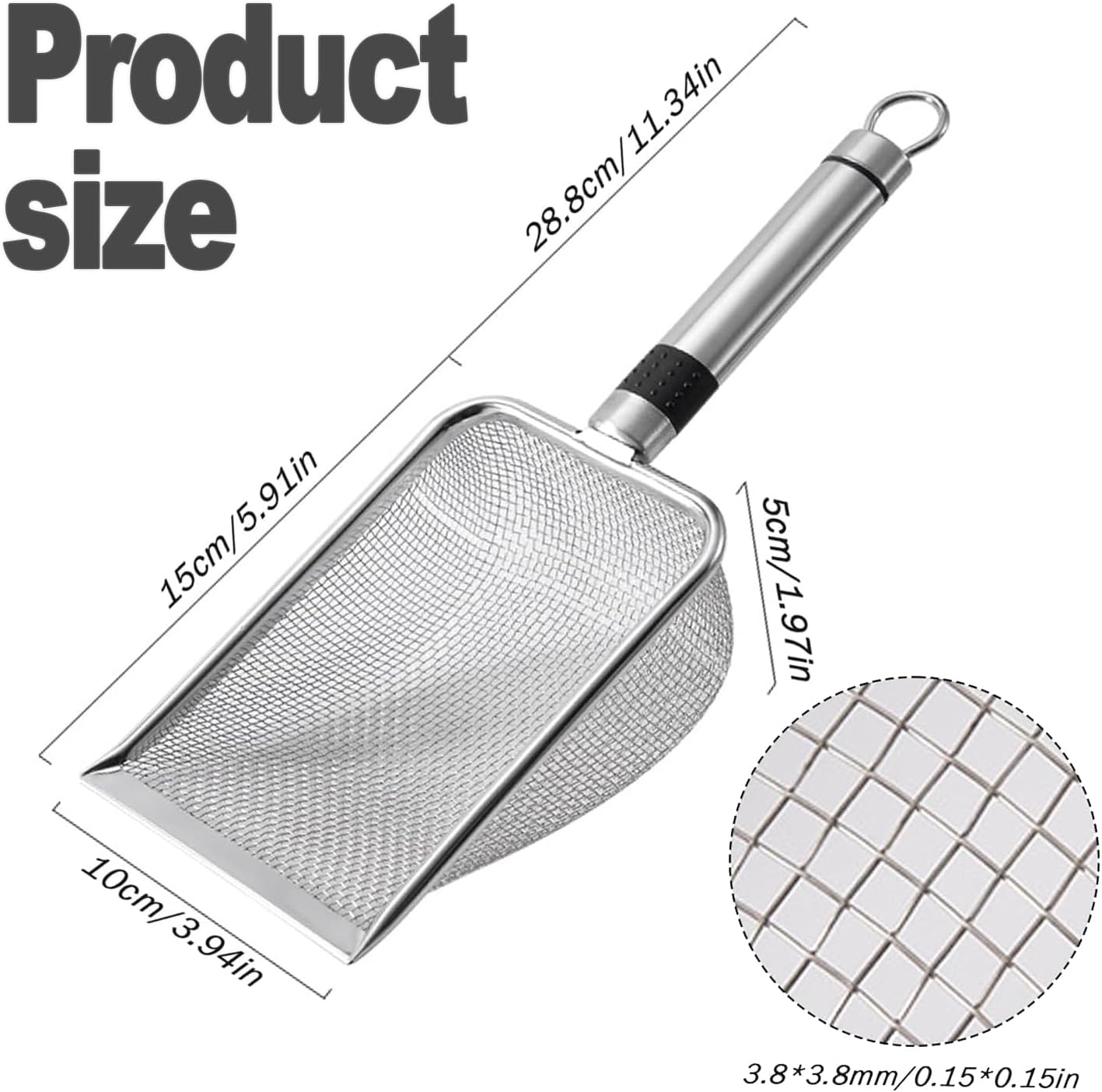 IONPSHG 2Pcs Small Holes Cat Litter Scoop Fine Mesh Cat Litter Scoop Metal Stainless Steel with Wooden Handle Quick Cleaning and Odor Reduction Lightweight and Portable Suitable for All Cat Litter image number 1