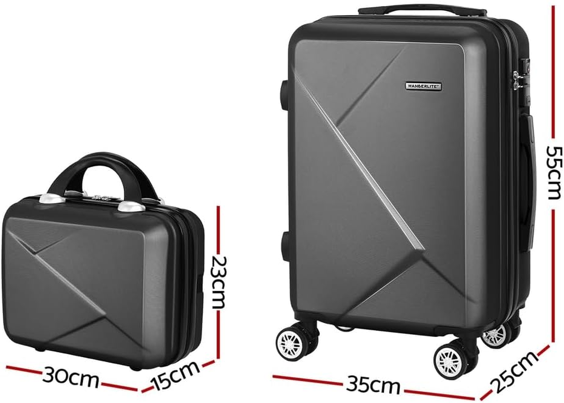 Wanderlite 2Pcs Luggage Set(12/20), Trolley Suitcase Hand Luggages Hard Case Shell, Travel Strap Bag Carry on Adult Kids Lightweight Roller TSA Lock with Wheels Black - Rose Gold image number 7