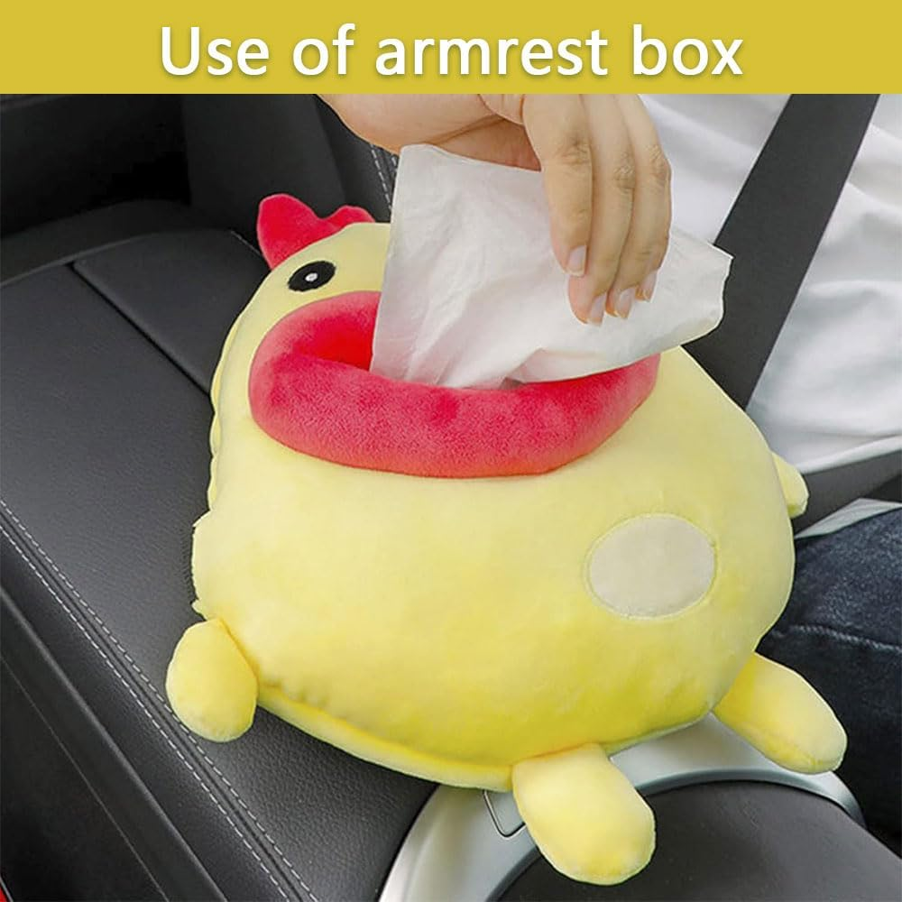 Cute Cartoon Animal Car Tissue Holder &ndash; Plush Chicken Tissue Box Cover for Car, Home, Bathroom, or Office &ndash; Funny Hanging Napkin Dispenser and Paper Storage Box image number 5