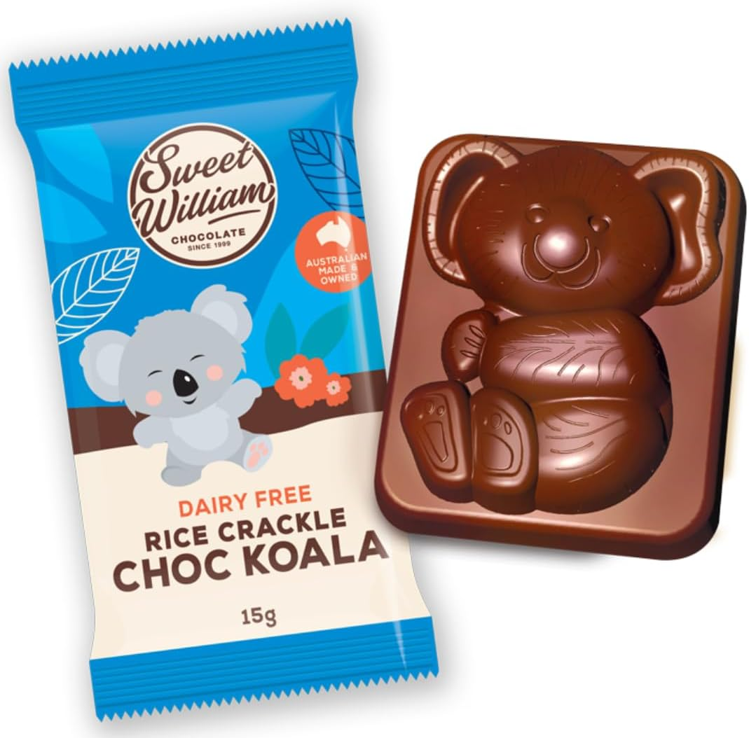 Sweet William Rice Crackle Chocolate Koala, Crunchy and Delicious, Individually Wrapped, Dairy-Free, Vegan, Nut-Free (50 X 15G)