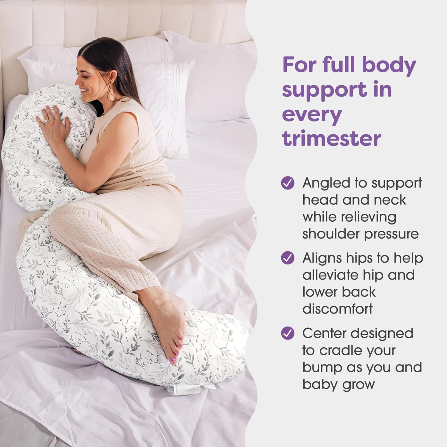 Boppy Slipcovered Total Body Pregnancy Pillow, Gray Scattered Leaves image number 6