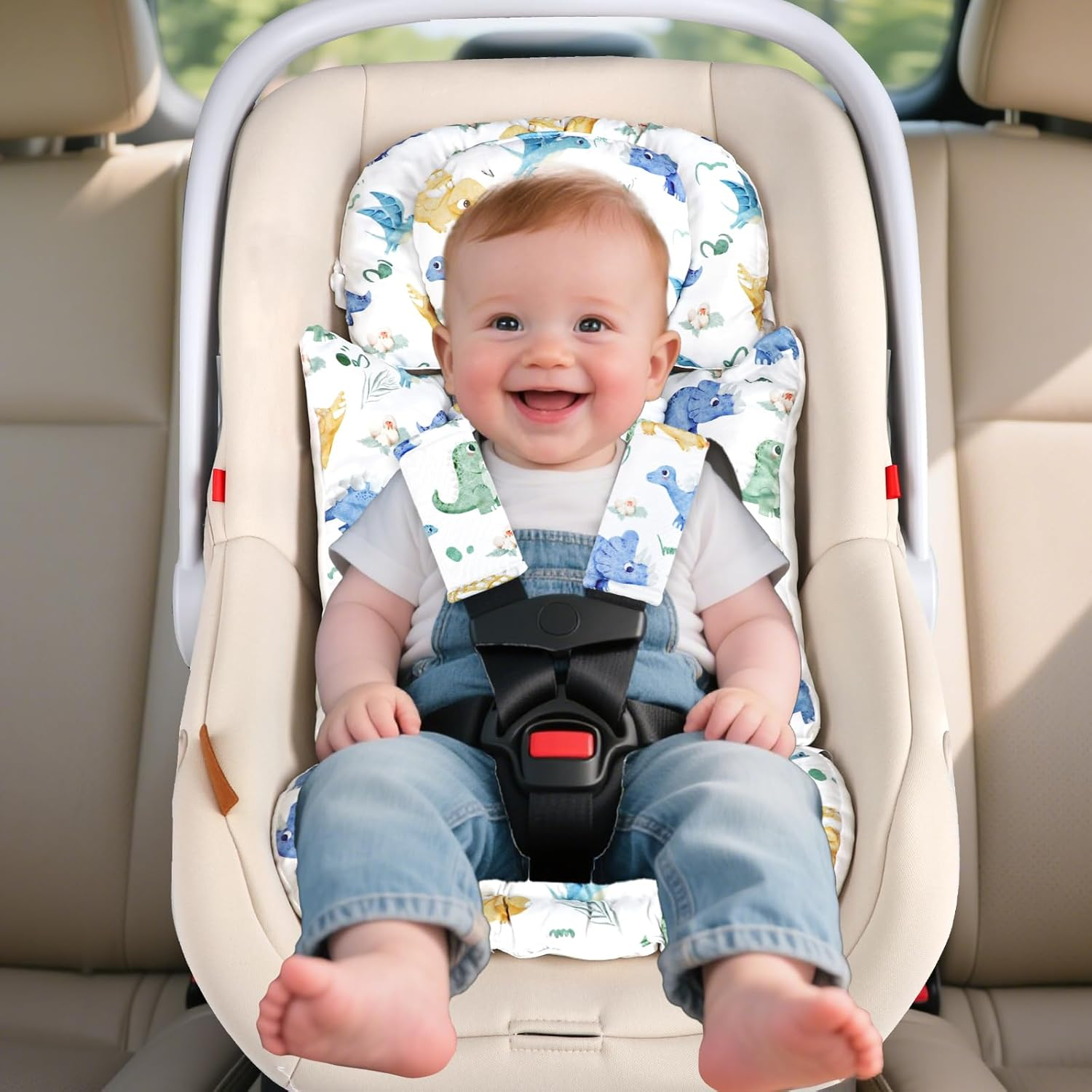TANOFAR Infant Car Seat Insert for Preemies & Newborns, Baby Car Seat Insert with Removable Head Support, Universal Head and Body Support Pad for Car Seat, Stroller & Swing(Dinosaur) image number 6