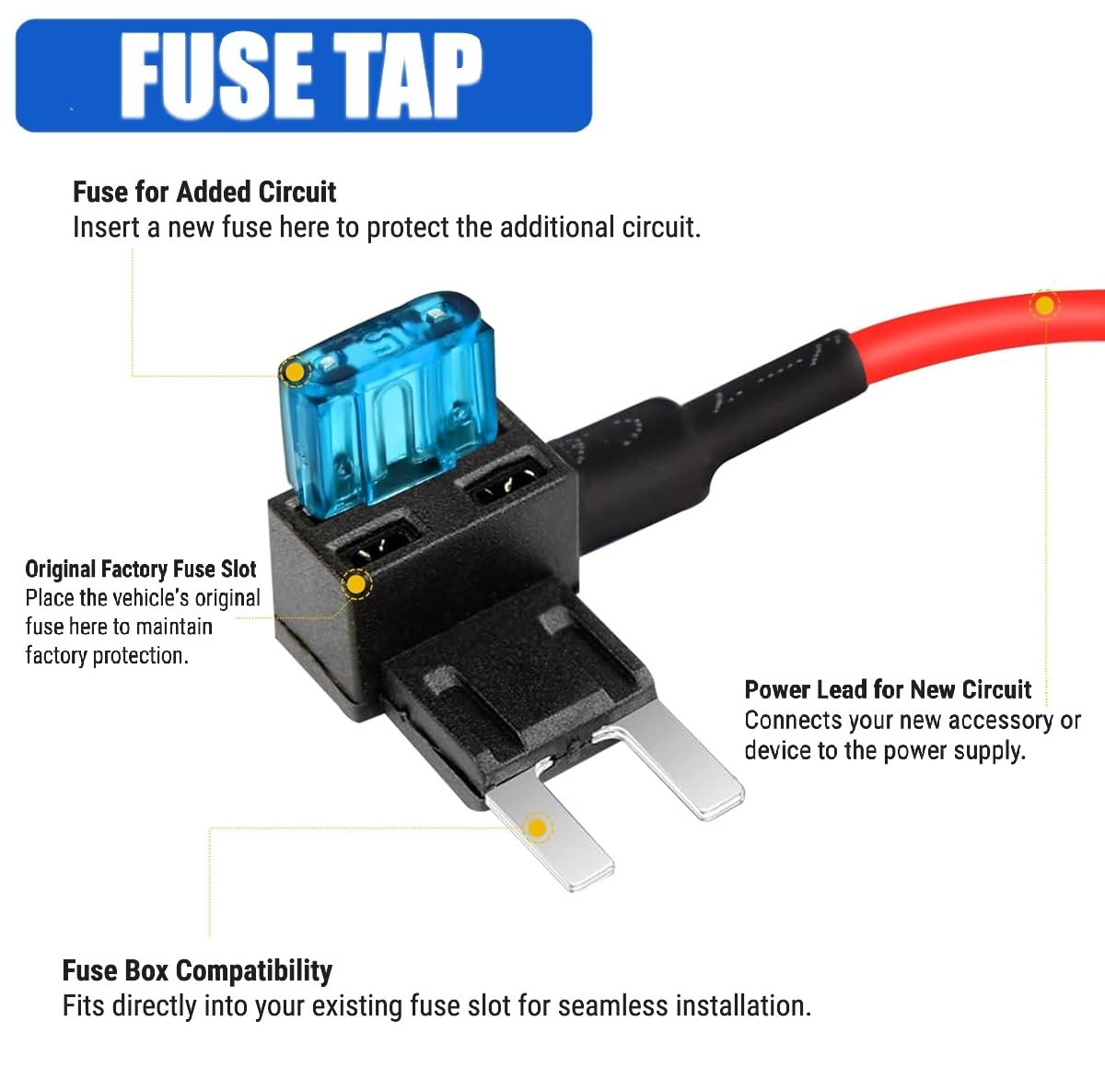 Ozchillon 5 Pack Mini Add-A-Circuit Fuse Tap Kit with Blue Terminal &ndash; 12AWG Piggyback Fuse Holders for Car, SUV, Ute, Truck, 12V Accessory Installation Kit Mini APM ATM Blade Fuses (5, 30AMP) image number 5