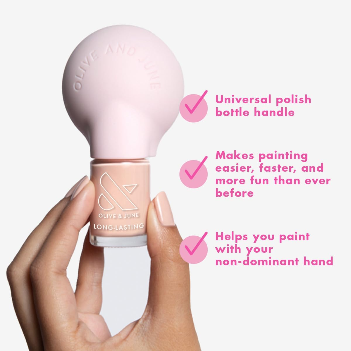 Olive & June - the Poppy Universal Nail Polish Bottle Handle | Paint with Both Hands | Ergonomic Grip for Neat, Easy, Steady At-Home Manicures | Soft Silicone | Fits Any Bottle | Patented Design