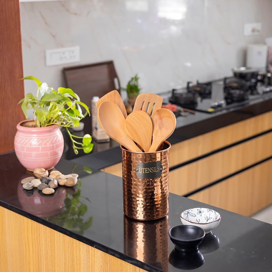 POSHGRAM Copper Utensil Holder - Premium Stainless Steel with Elegant Copper-Plated Finish, Spacious 5.5&rdquo; Diameter X 7.5&rdquo; Height Design, Sturdy Base, Ideal for Kitchen Accessories image number 5