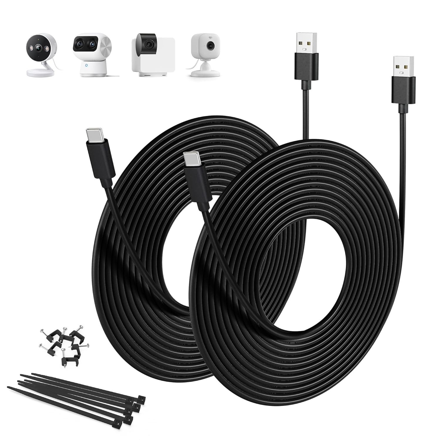 Basesailor Blink Mini 2 Power Cord 6M/2Pack,Extra Long USB a to USB C Charging Cable USBC Extension Cable for Eufy Solocam C210/S340,Petcube Cam 360,Security Camera Outdoor Indoor,15Ft,20Ft,25Ft,5M