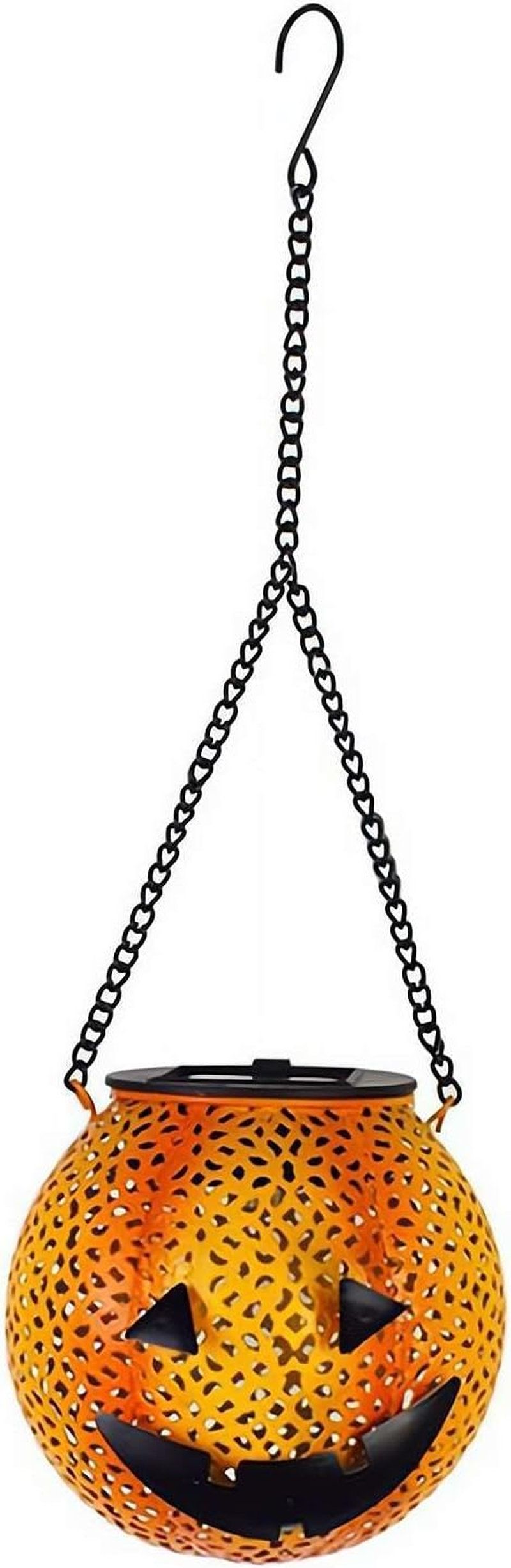 Halloween Decoration Hanging Solar Lantern Outdoor - Solar Powered Pumpkin Led Jack-O Lights, Waterproof Halloween Decor Metal round Lantern for Yard, Patio, Pathway, Porch, Lawn, Garden, Outside image number 3