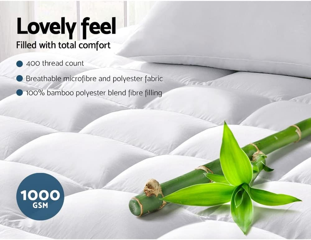Giselle Bedding Bamboo Mattress Topper Queen Size 1000GSM, Microfibre Washable Hypoallergenic Mat Hotel Quality, 5Cm Fitted Breathable Pillow Top Protector with Elastic Deep Pocket for Back Pain image number 4