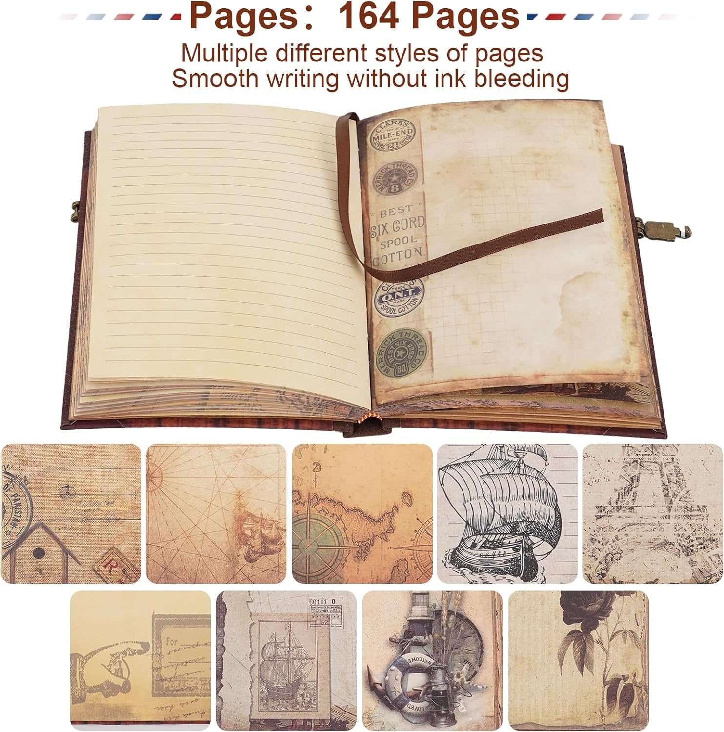 My Adventure Book Leather Scrapbook Photo Album - 164 Acid-Free Pages, Vintage Travel Journal for Anniversaries, Vacations & Date Nights, Pocket-Sized Memory Book, Gift for Couples, Him & Her image number 6