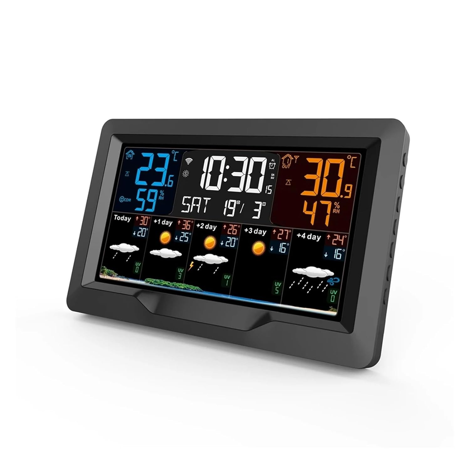 Wifi Weather Station Digital Color Screen Thermometer Hygrometer Online Forecast Trend Wall Alarm Clock Sensor image number 3