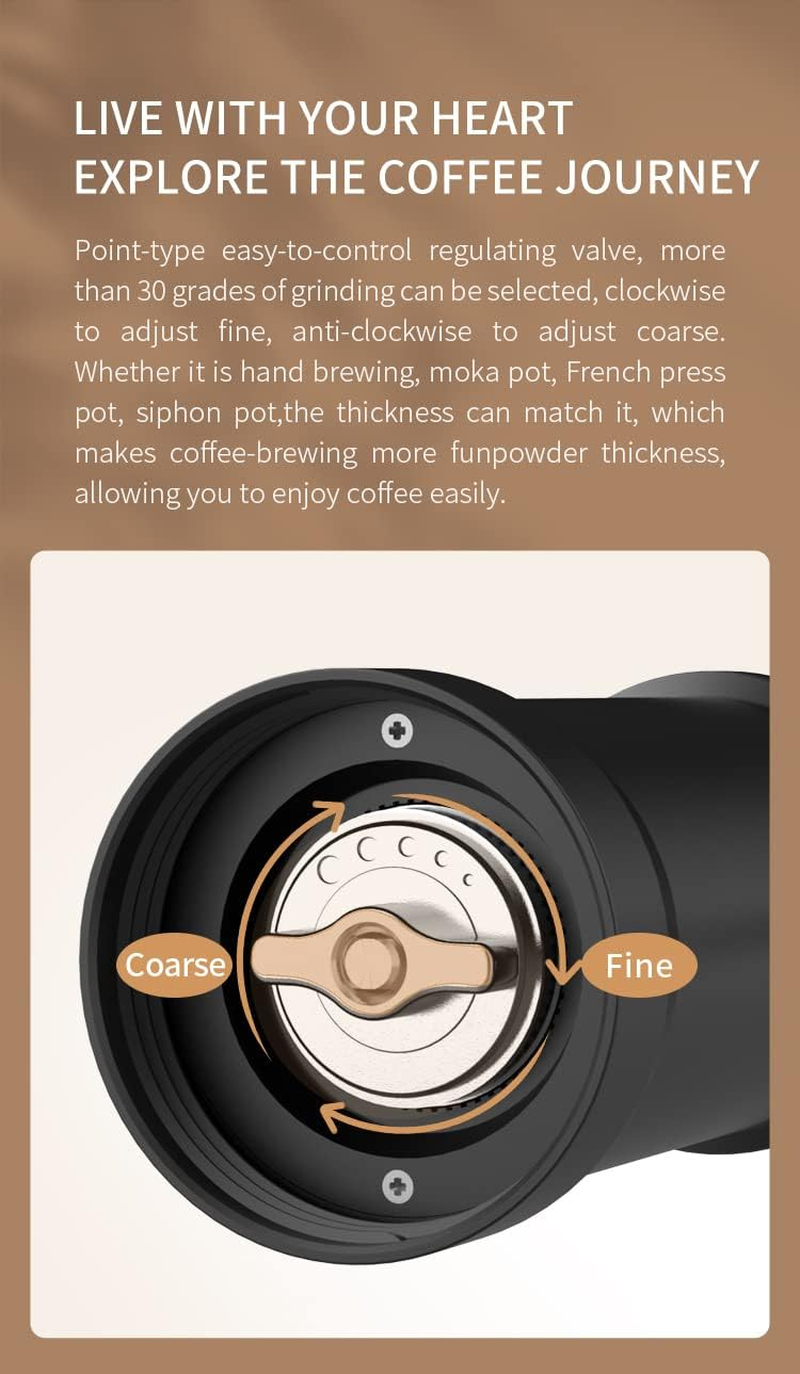 Portable Coffee Grinder Conical Burr for Espresso French Press Pour over Double Bearing Internal Adjustment Capacity 25G (Stainless Steel Burrs) image number 6
