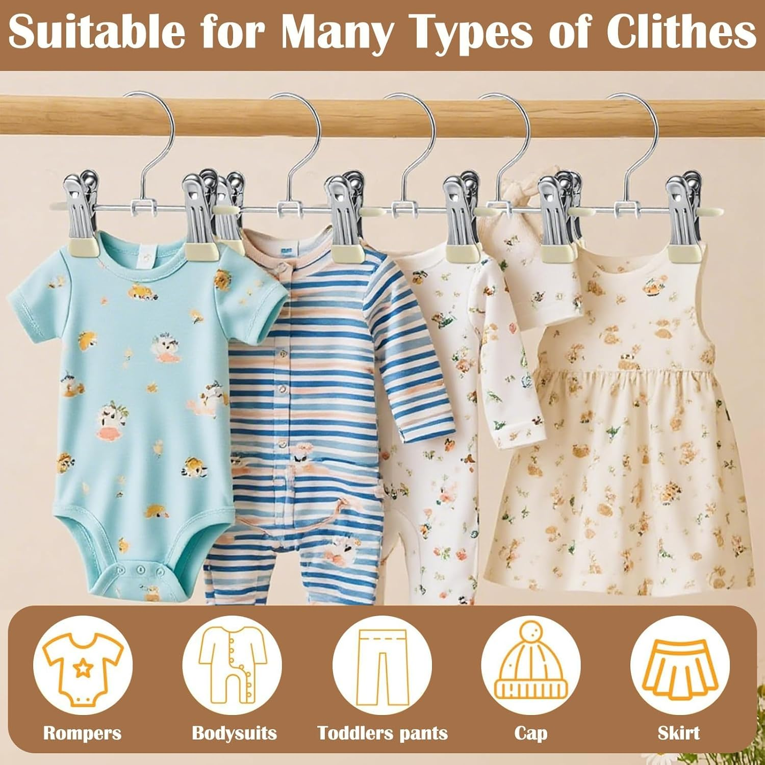Baby Hangers with Clips for Pants, Skirts, Clothes, Non Slip Space Saving Kids Coat Hangers for Closet Organization, Baby Essentials Closest Organizer 20 Pack image number 1