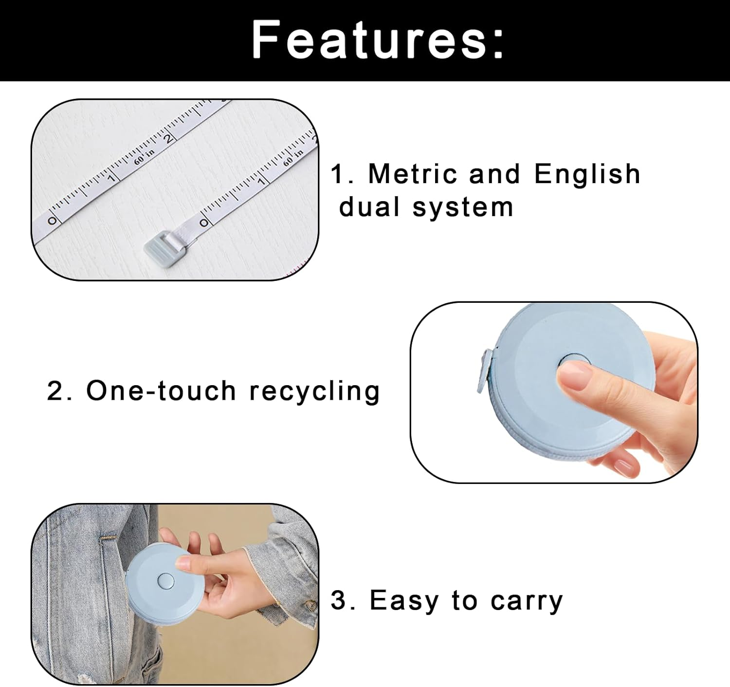 4 Pack Soft Measuring Tapes Retractable Small Mini Soft Sewing Fabric Waist Measure Tapes Fabric Measurement Digital Body Measuring for Height Tailor Home Craft Measurement image number 3