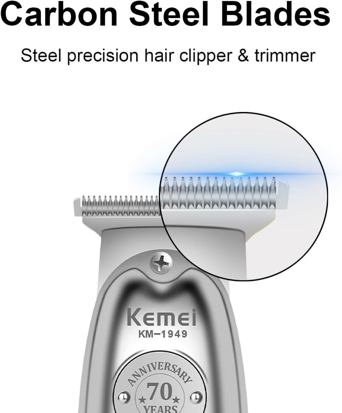 KEMEI Professional Hair Trimmer for Men Zero Gap Trimmer Electric Wireless Beard/Hair Trimmer Rechargeable Hair Cutting Machine for Stylists and Hairdressers Grooming Kit, Km-1949-Silver image number 2