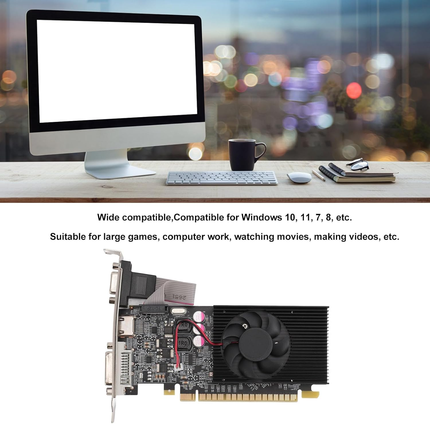 2GB DDR3 64-Bit Low Profile Pcie Graphics Card for Desktop Pcs, 2560X1600 Resolution, Silent Gaming GPU with HDMI/DVI/VGA, Directx 11, Compatibale 10/11/7/8 image number 1