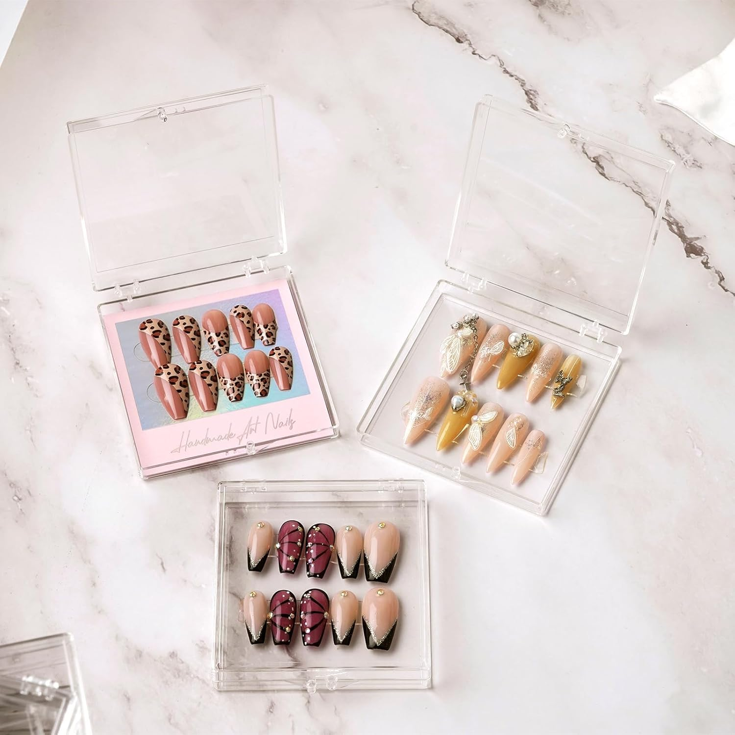 Cloudtrip 15 Pcs Large (8 X 8Cm) Press on Nail Packaging Storage Box and 60Pcs Adhesive Tabs - Acrylic Organizer Case for Artificial Nail for Nail Business Supplies (Clear 15 Pack) image number 2