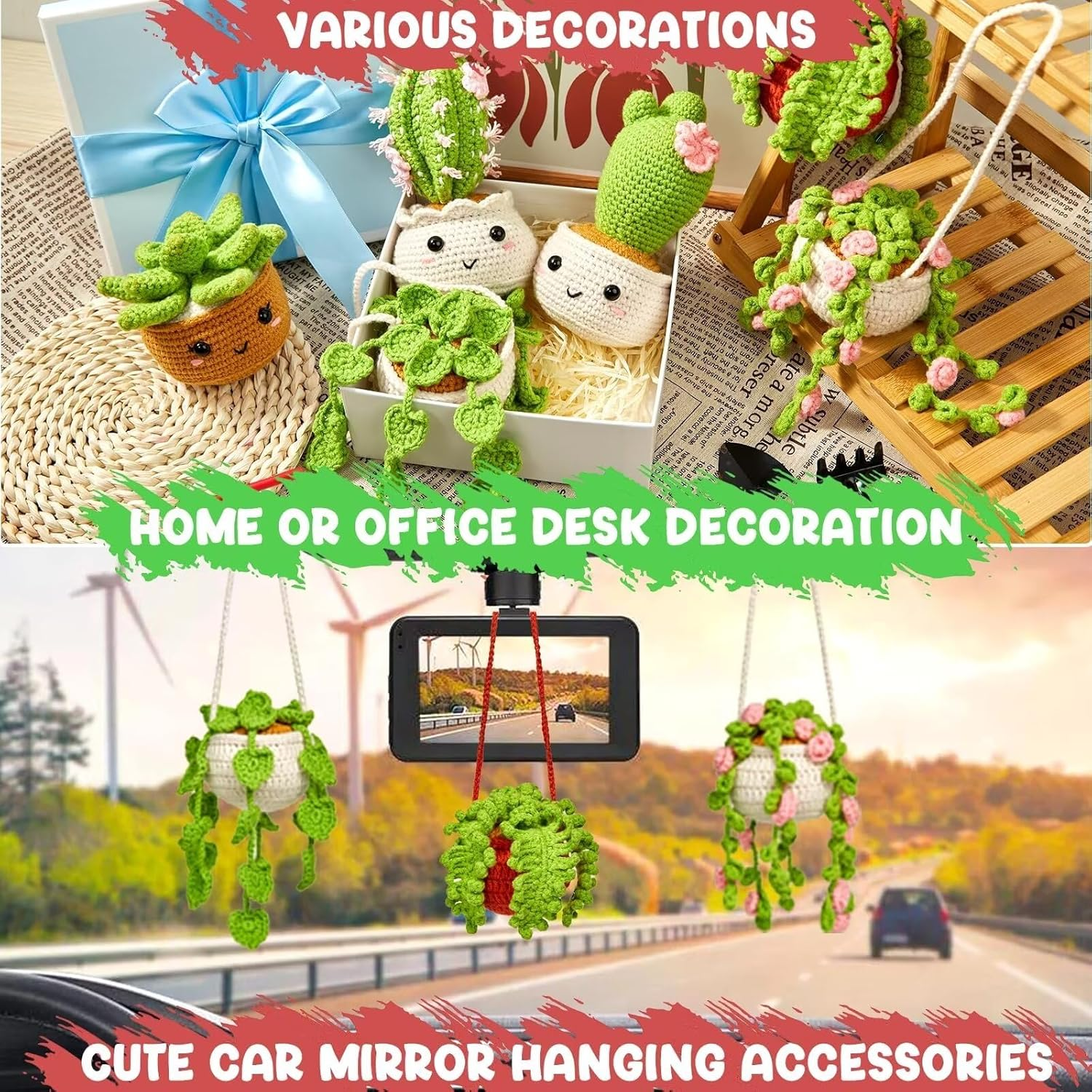 SENIURIS Crochet Kits for Starters, Crochet Beginners Knitting Crochet Kits with 6 Pack Hanging Potted Plants Family. image number 1