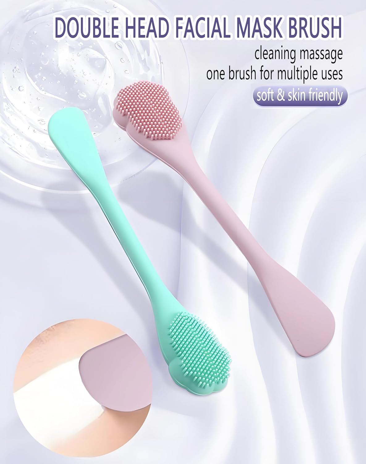 Silicone Face Scrubber Set - 2 Pack Dual-Purpose Facial Cleansing Brush & Mask Applicator | Gentle Exfoliator & Pore Cleaner image number 4
