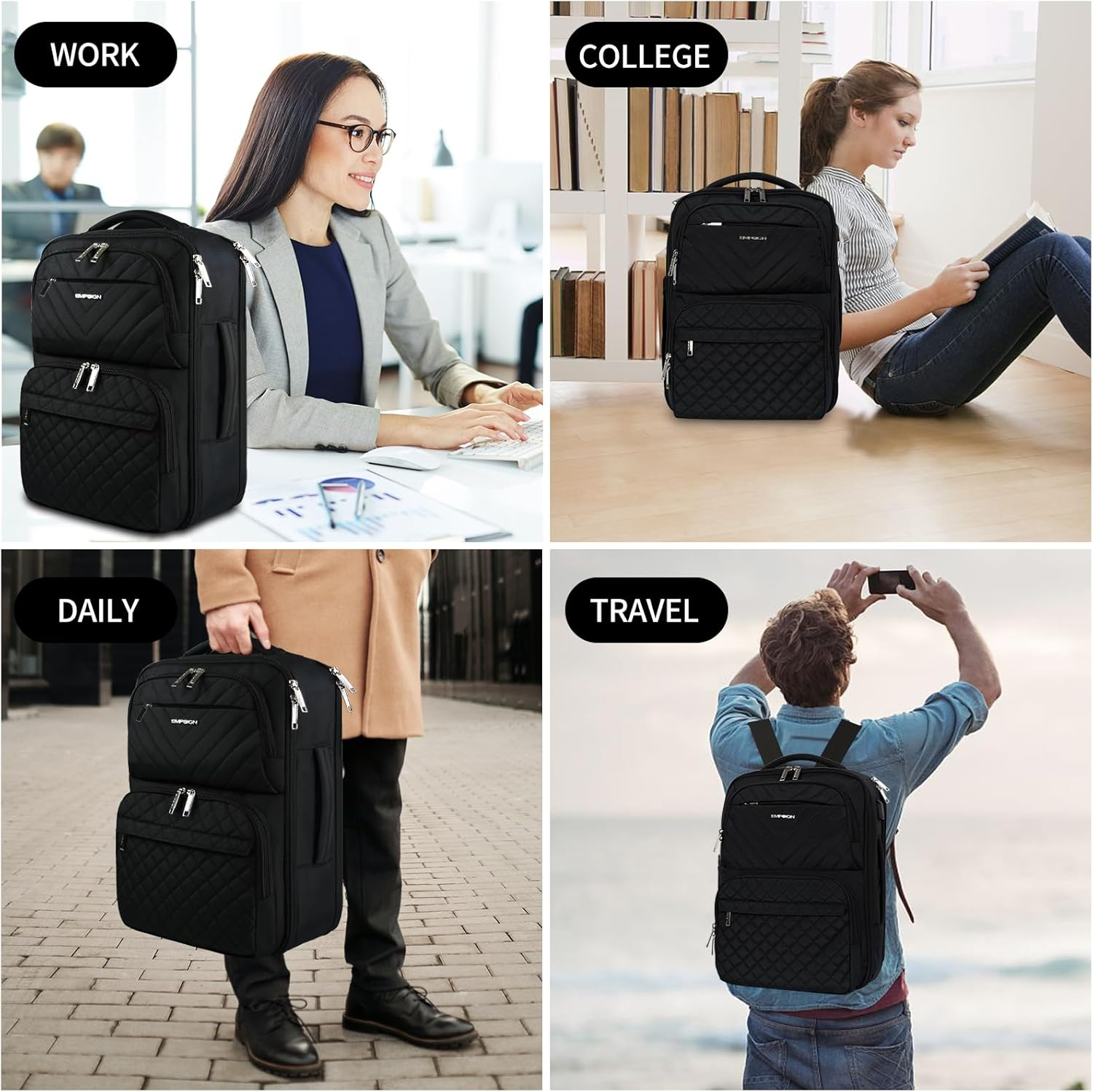 EMPSIGN Travel Backpack for Women, Large Carry on Backpack Airline Approved Personal Item Travel Bag, 17 Inch TSA Friendly Laptop Backpack with USB Port, Casual Daypack Business Backpack image number 3