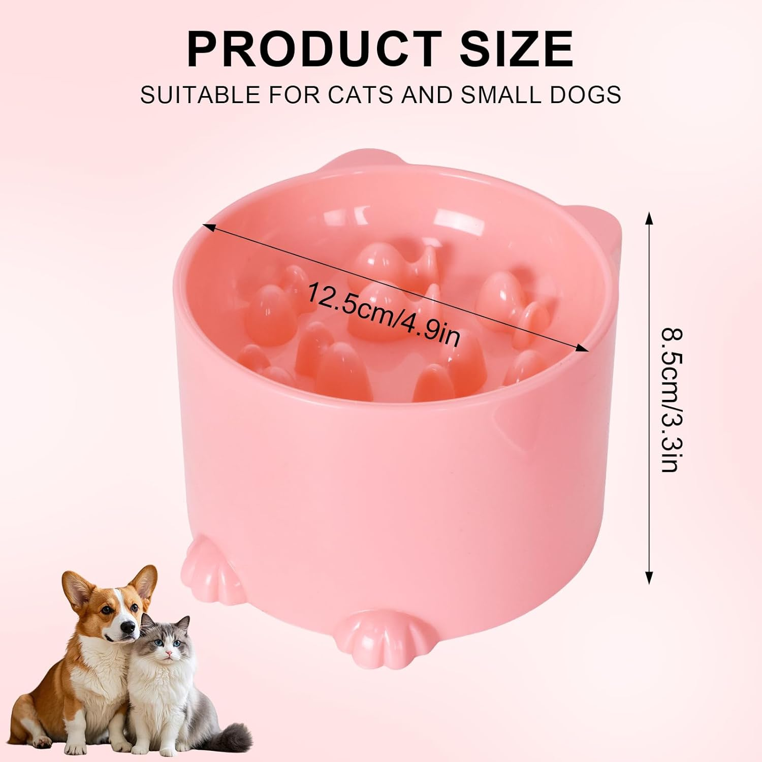 2 Pack Slow Feeder Cat Bowls, Raised Spill Proof Slow Eating Pet Food Dishes for Neck Support, Cat Puzzle Feeder anti Gulping, Suitable for Cats and Small Dogs (Pink, Blue) image number 5