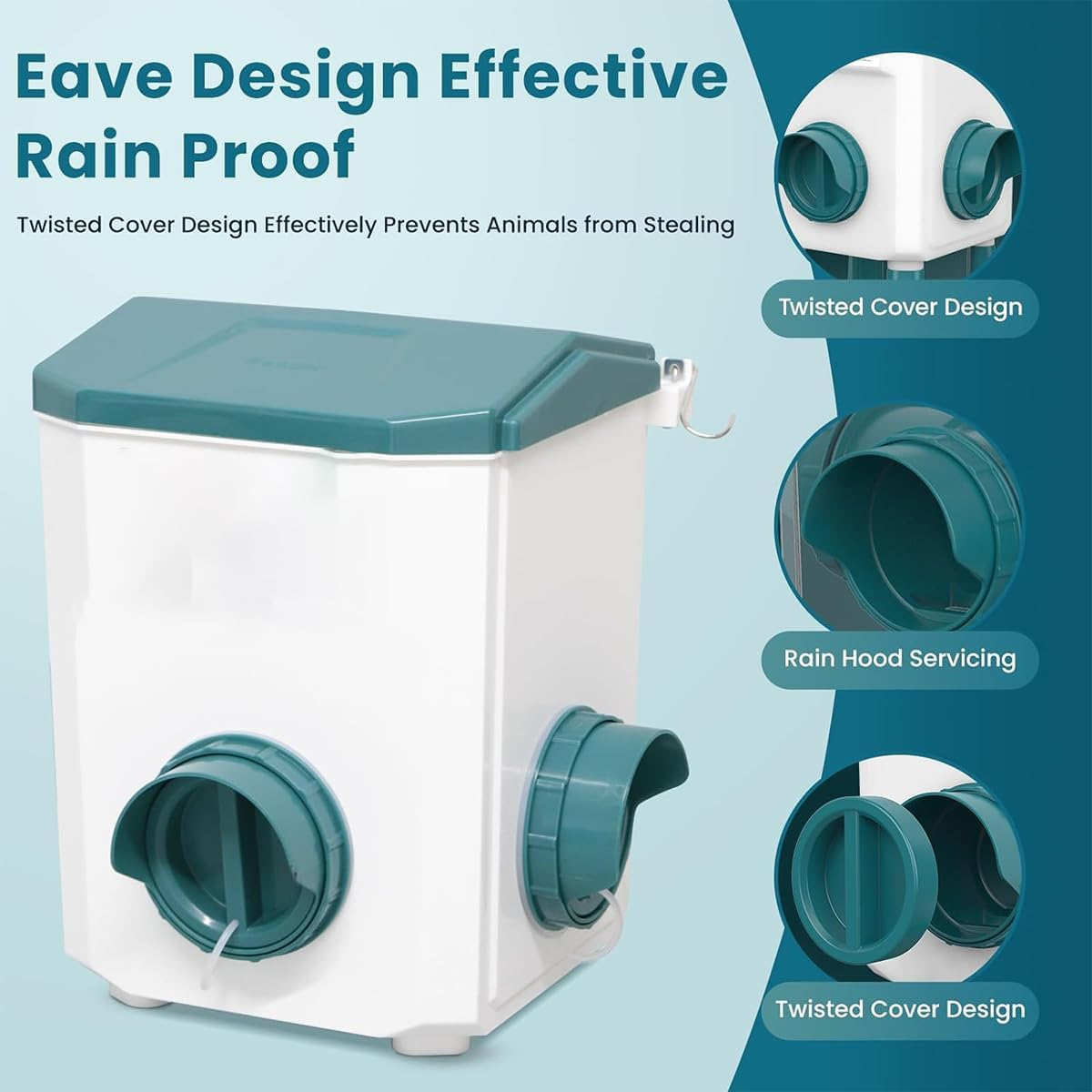 CLOUDSEASON Large Capacity Chicken Feeder and Waterer Set 12KG Auto Chicken Feeders and 11L Poultry Waterers Outdoor Chicken Water Feeder with Detachable Legs & Rain Hood (Green-12Kg+11L Set) image number 4