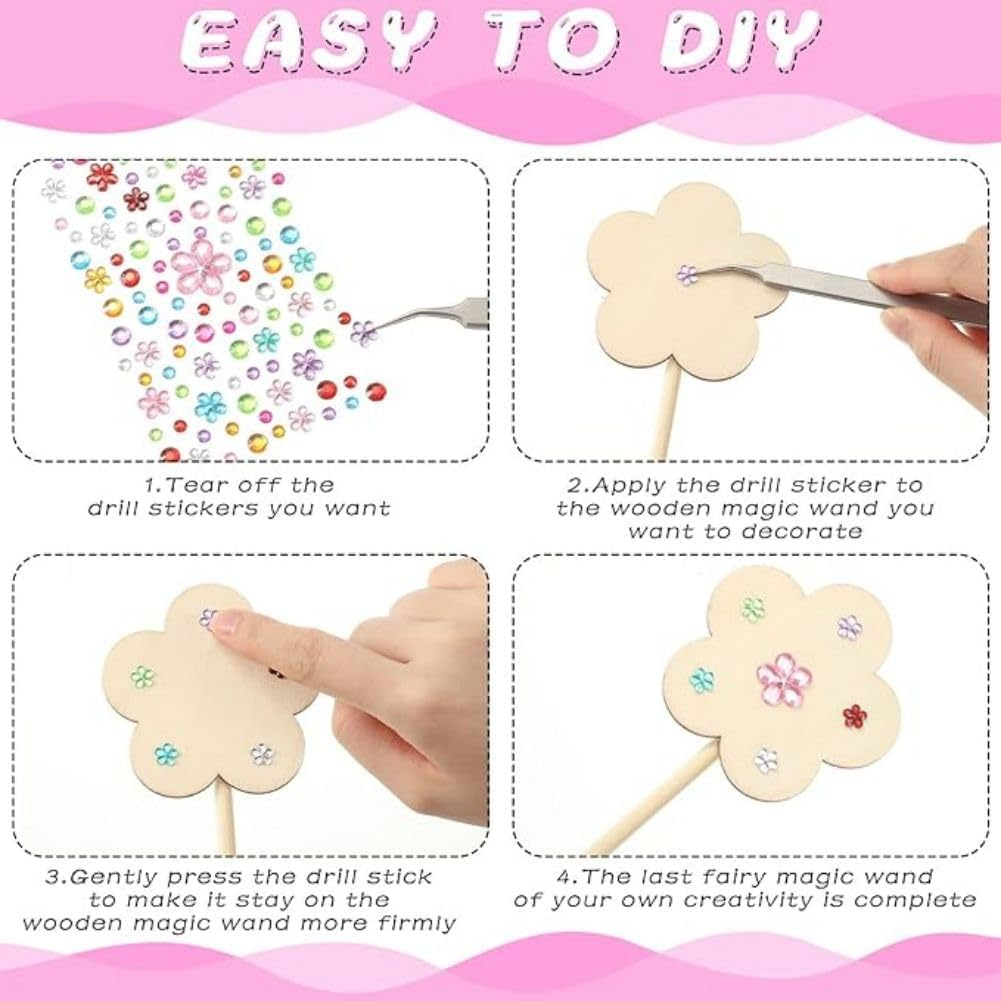 Princess Fairy Wand Kit - DIY Magical Crafts with Wooden Wands, Gem Stickers, Moon and Butterfly Designs - Make Your Own Princess Wand for Girls