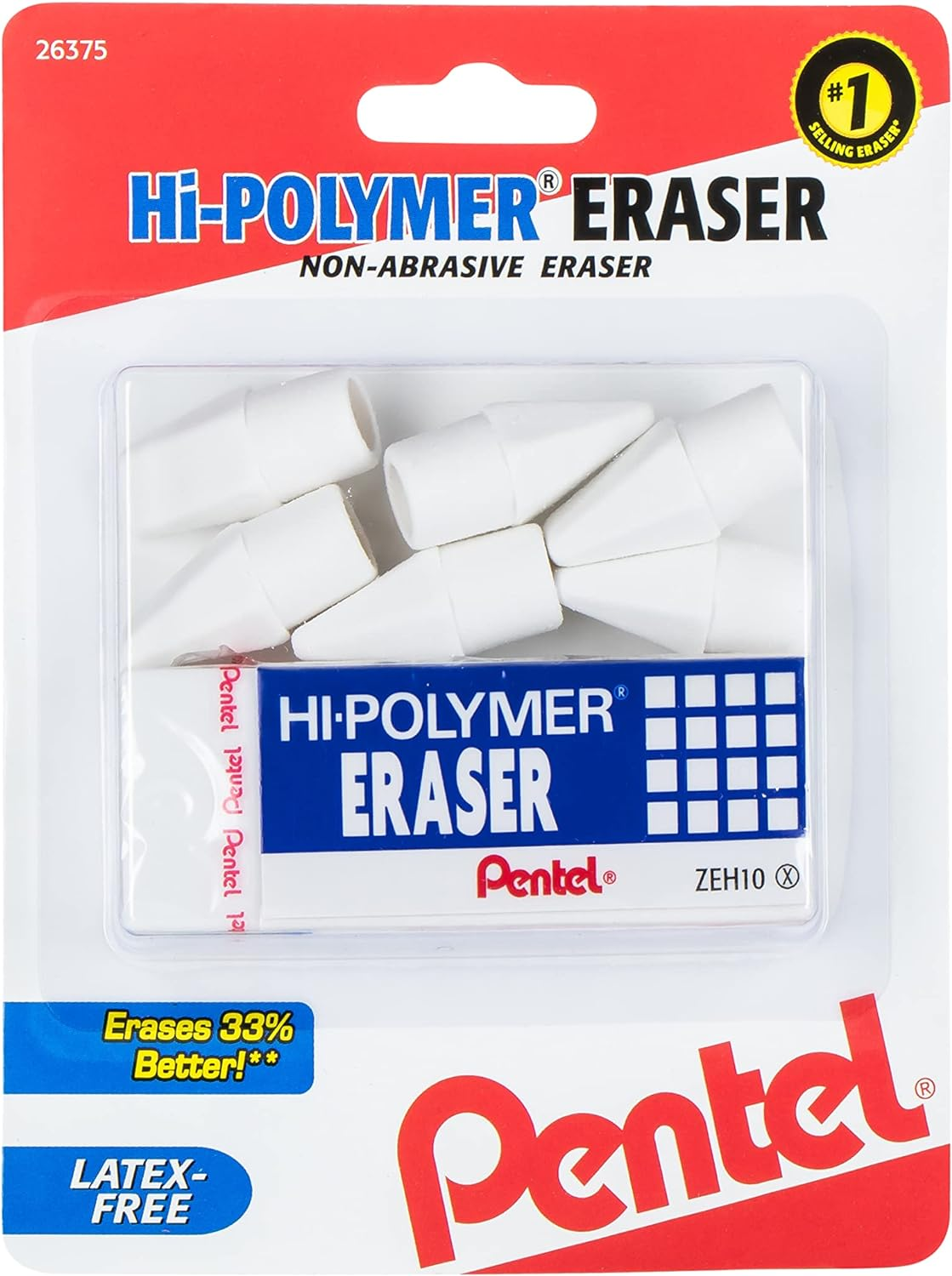 Pentel Hi-Polymer White Cap Erasers 10 Pack ZEH02BP10 image number 5