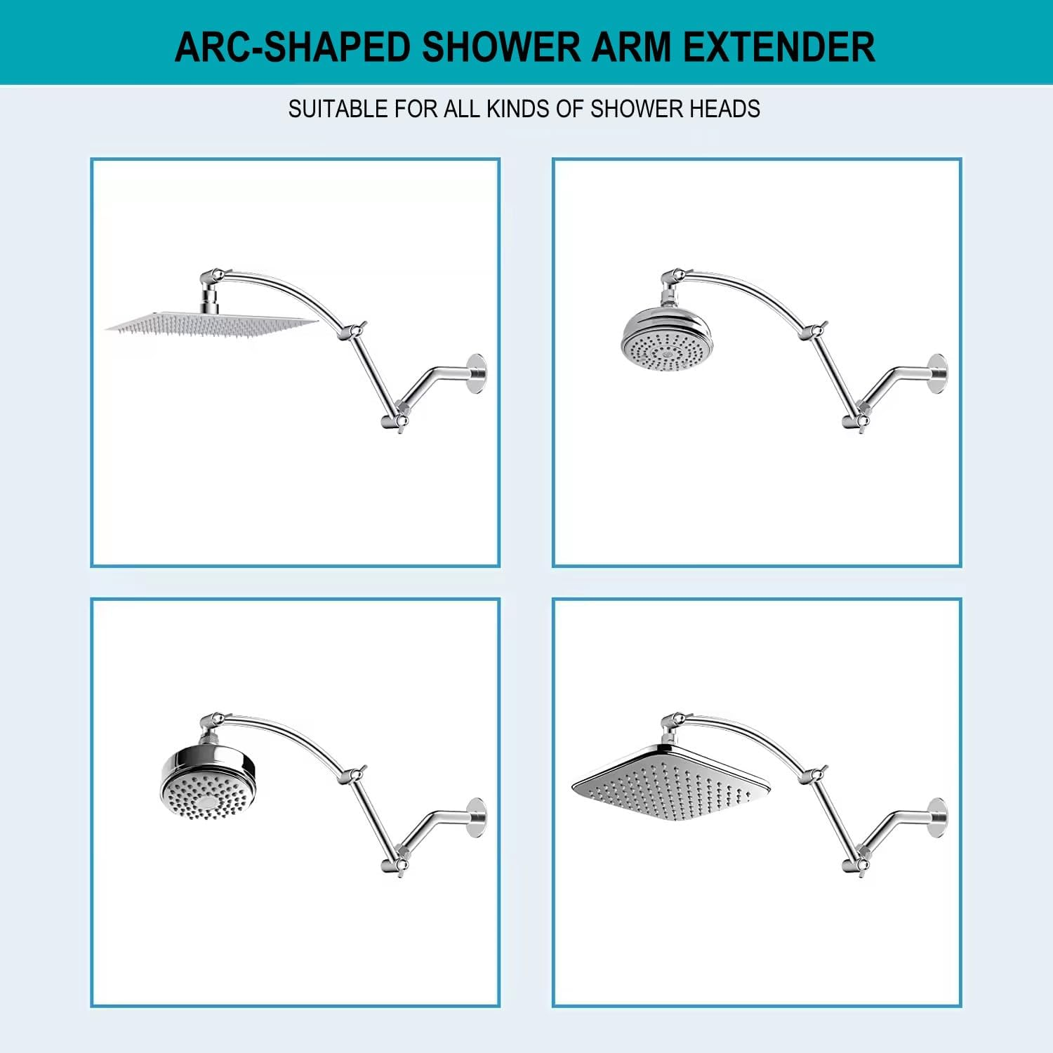 JINYOMFLY Shower Arm Extension Chrome 16" Curved Shower Head Extension Arm Shower Head Extension with Locking Joint Adjustable Height and Angle G1/2" Thread image number 3