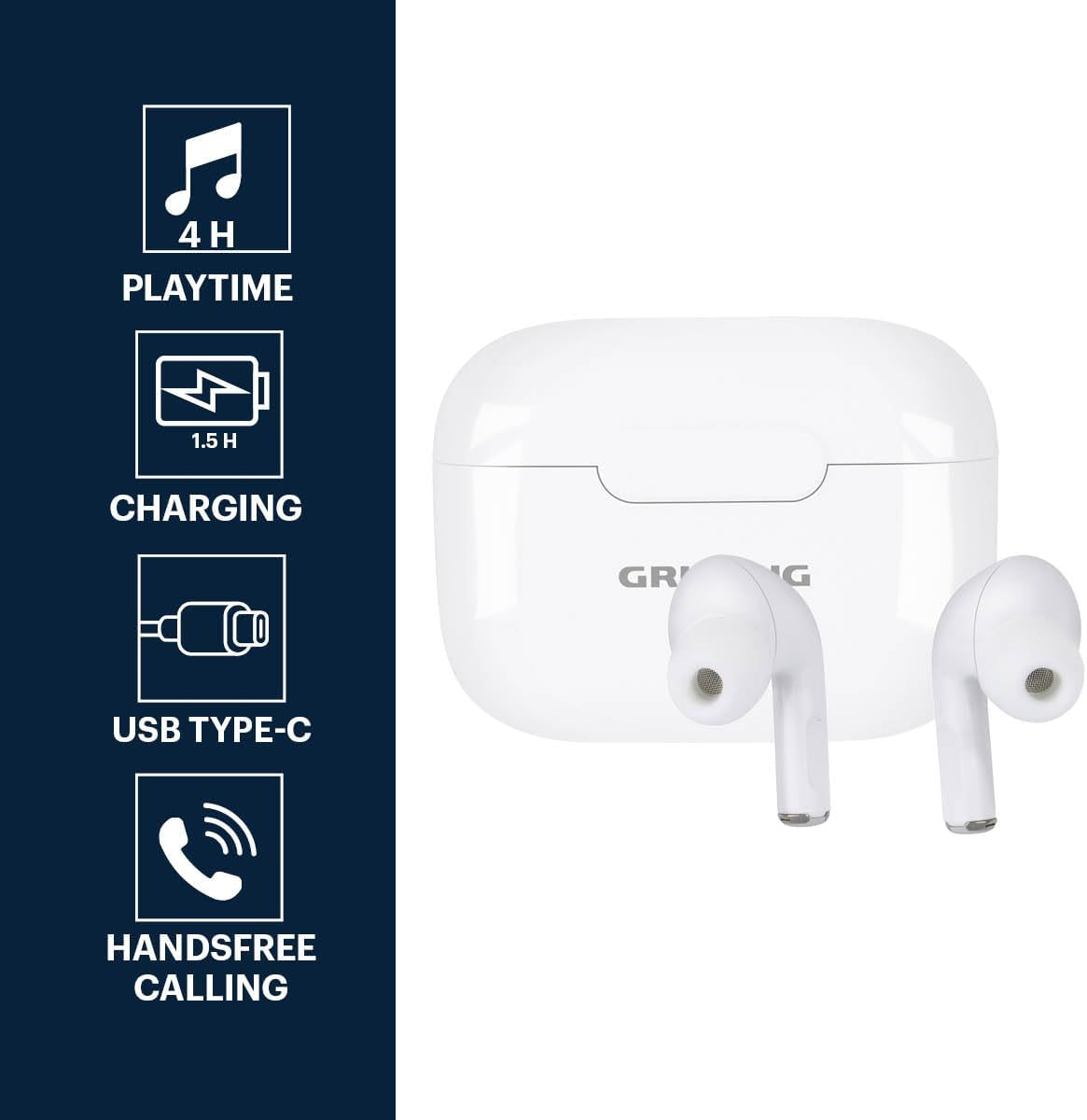 Grundig Bluetooth Headphones - In-Ear Earbuds 230Mah - Earphones with 4 Hours Playback Time - Wireless Headphones for Hands-Free Calling - Includes Charging Case USB-C Charging Cable image number 4