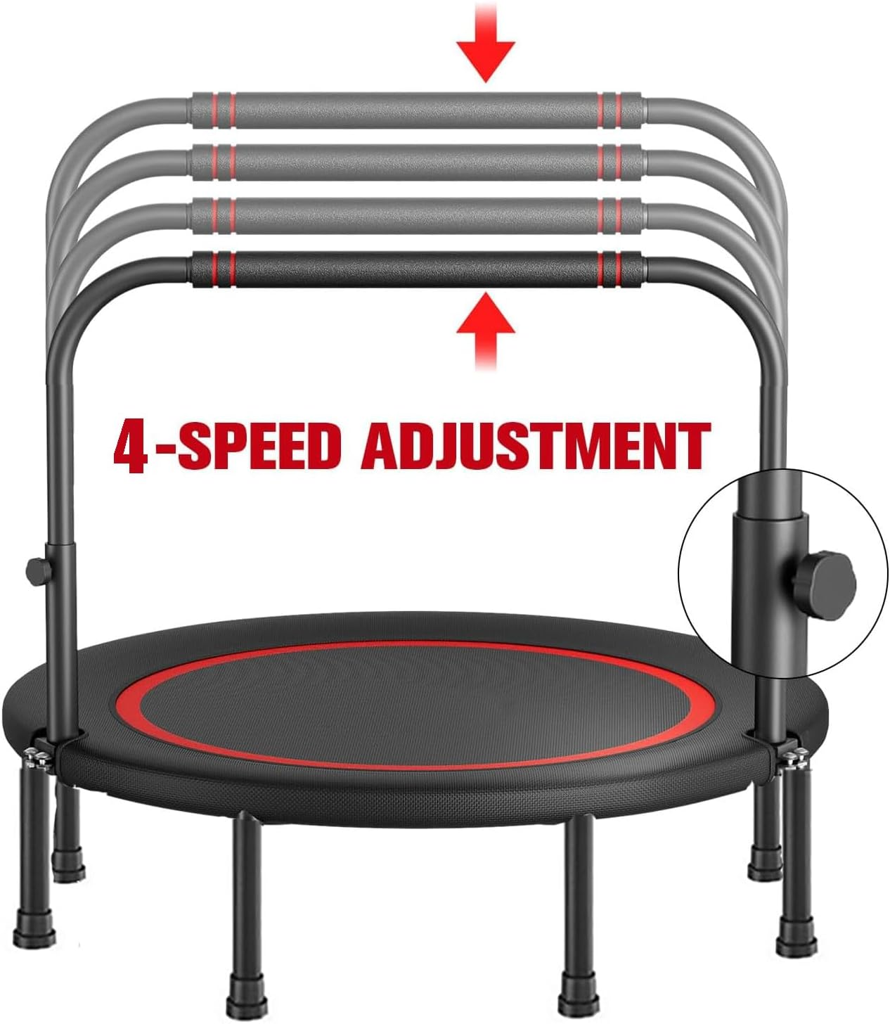 48" Foldable Mini Trampoline with Adjustable Non-Slip Handle Bar, Thick Steel Spring Fitness Exercise Workout Rebounder Trampoline for Adults Kids Indoor Outdoor Workouts Fitness up to 300Kg image number 4