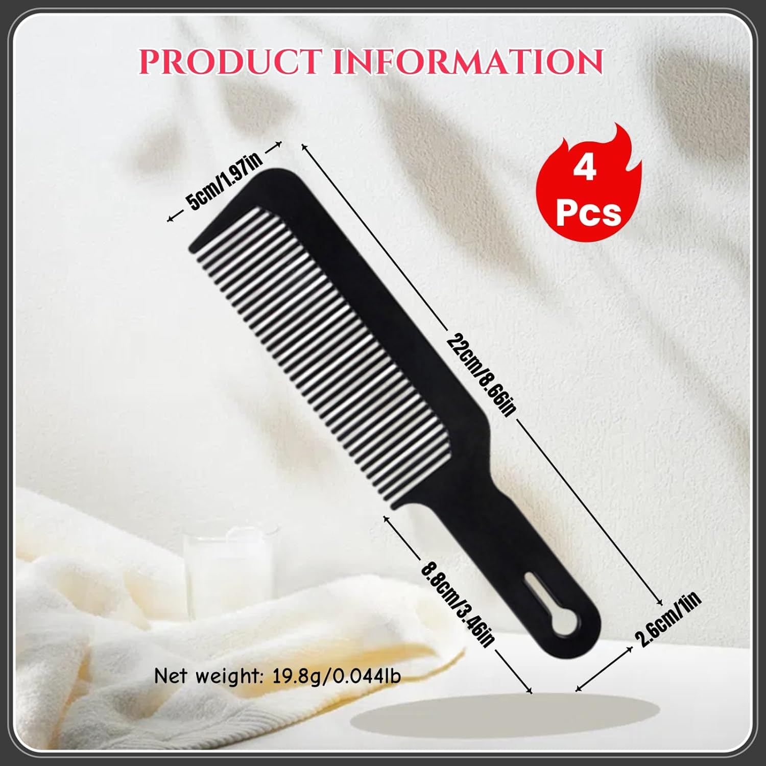 4-Pack Black Hair Combs Set &ndash; Durable, Heat-Resistant Flat Top and Fading Combs for Barbers, Stylists & Home Use, Anti-Static, Versatile, Ergonomic Design for Fading, Styling, and Finishing image number 1