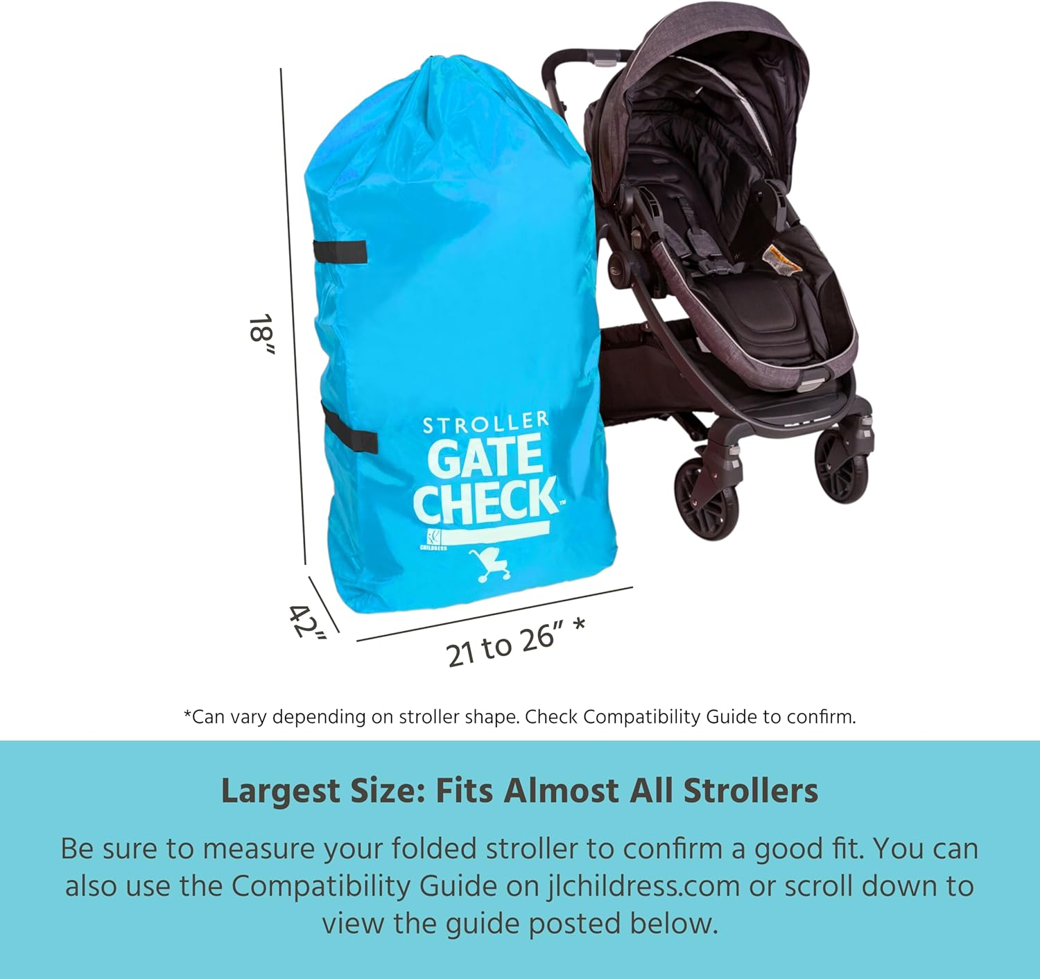 J.L. Childress Gate Check Travel Bag for Single & Double Stroller, Neon Blue image number 1